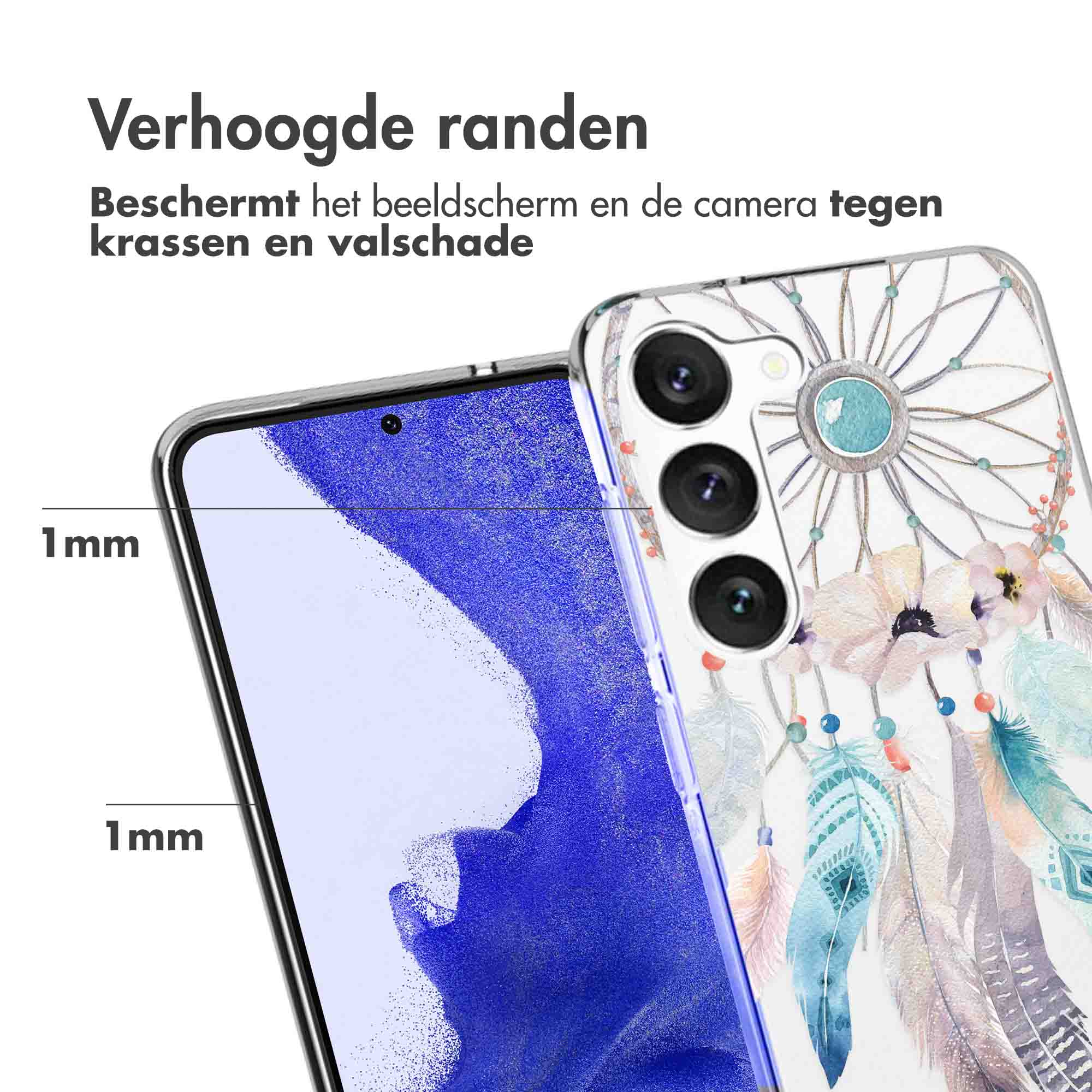 Phone case with dream catcher design. It protects the screen and camera from scratches.