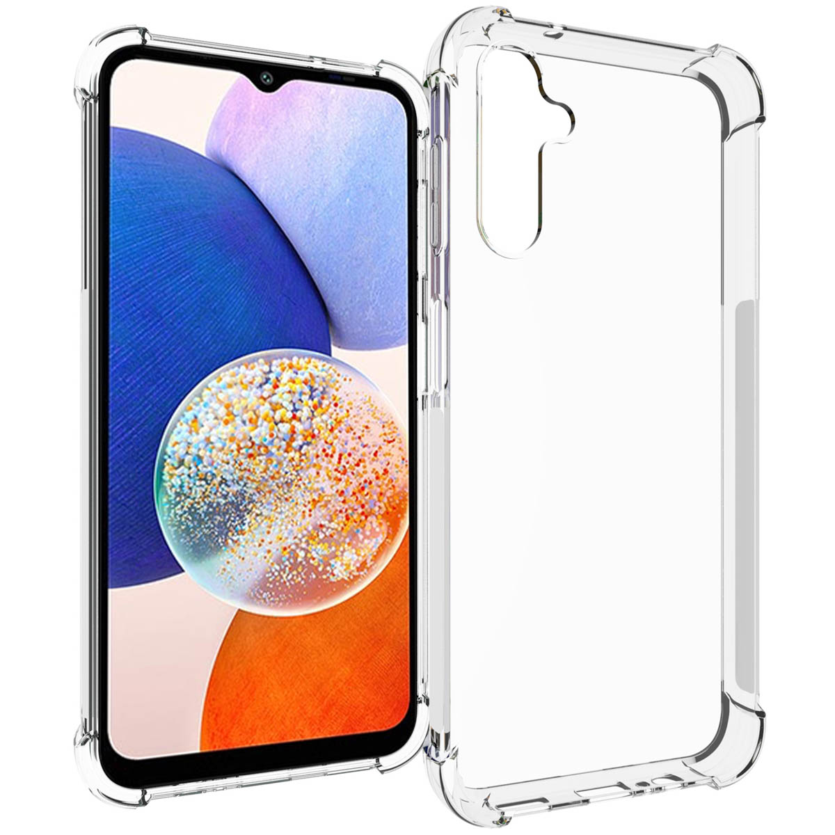 Coque de téléphone transparente, avec un téléphone à l'intérieur. Coque transparente avec coins renforcés.