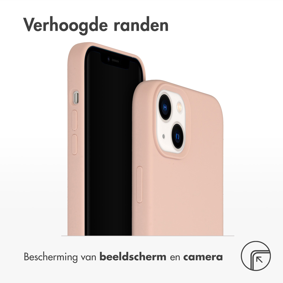 Twee telefoons, een roze telefoonhoes en een telefoon. De hoes beschermt het scherm.