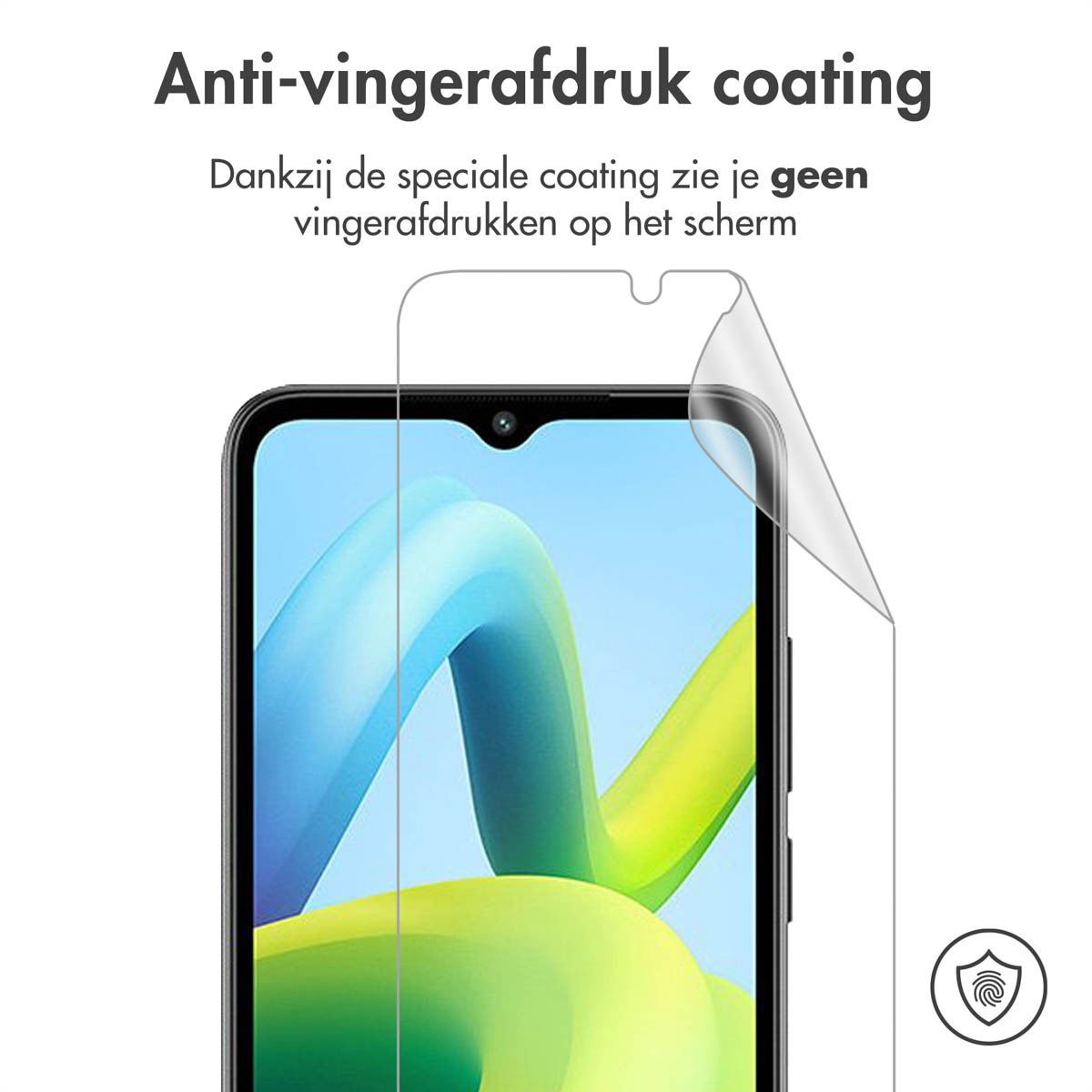 Phone screen protector. Shows a phone screen with a protector being applied.