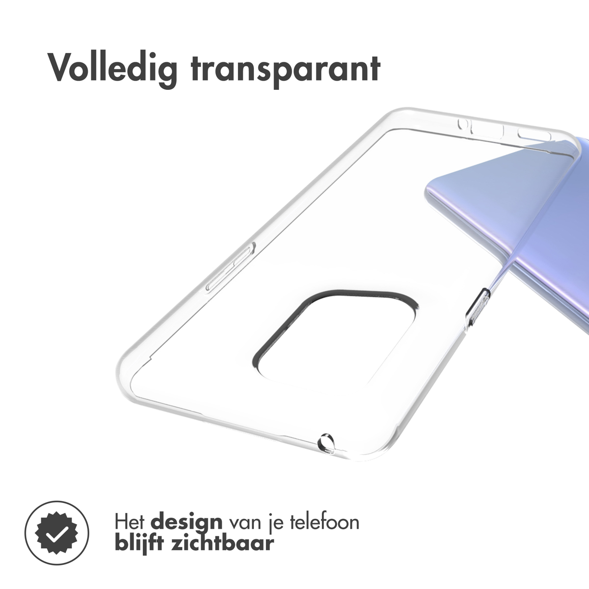 Custodia trasparente per telefono con un telefono all'interno. Il design del telefono è visibile.