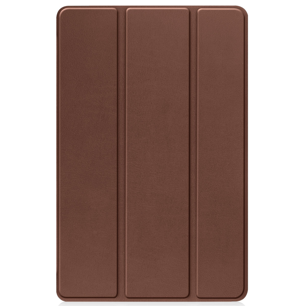 Closed brown tablet cover with three vertical folds visible.
