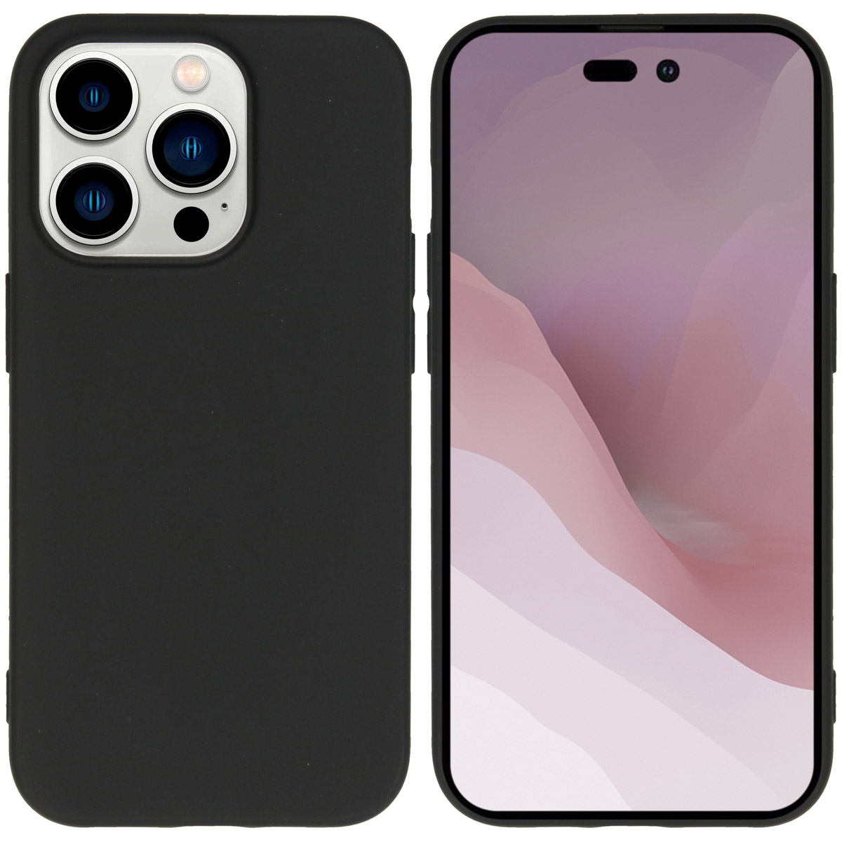 Coque de téléphone noire sur le téléphone. La coque couvre l'arrière et les côtés du téléphone.