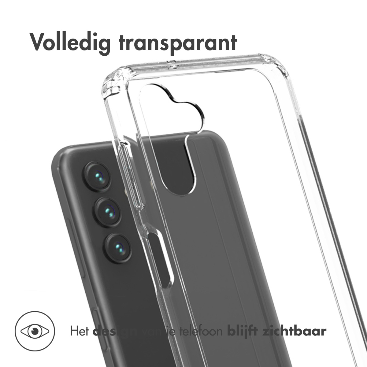 Une coque de téléphone transparente sur un téléphone noir. La coque est ouverte, révélant le design du téléphone.