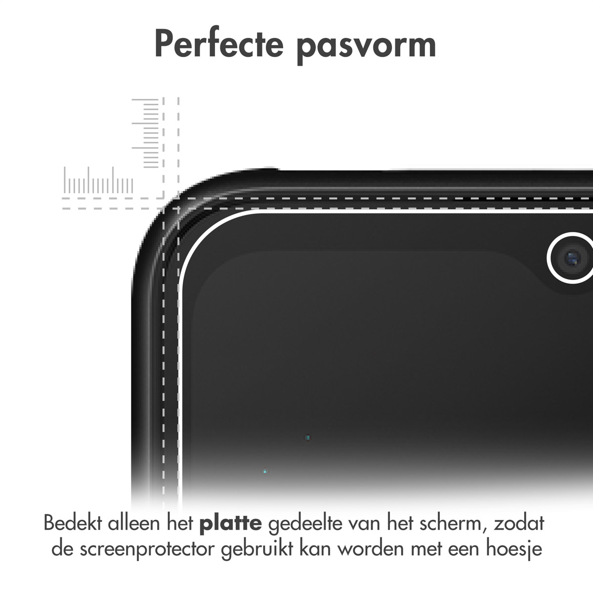 Phone screen protector fitting perfectly, with a ruler and a white background.