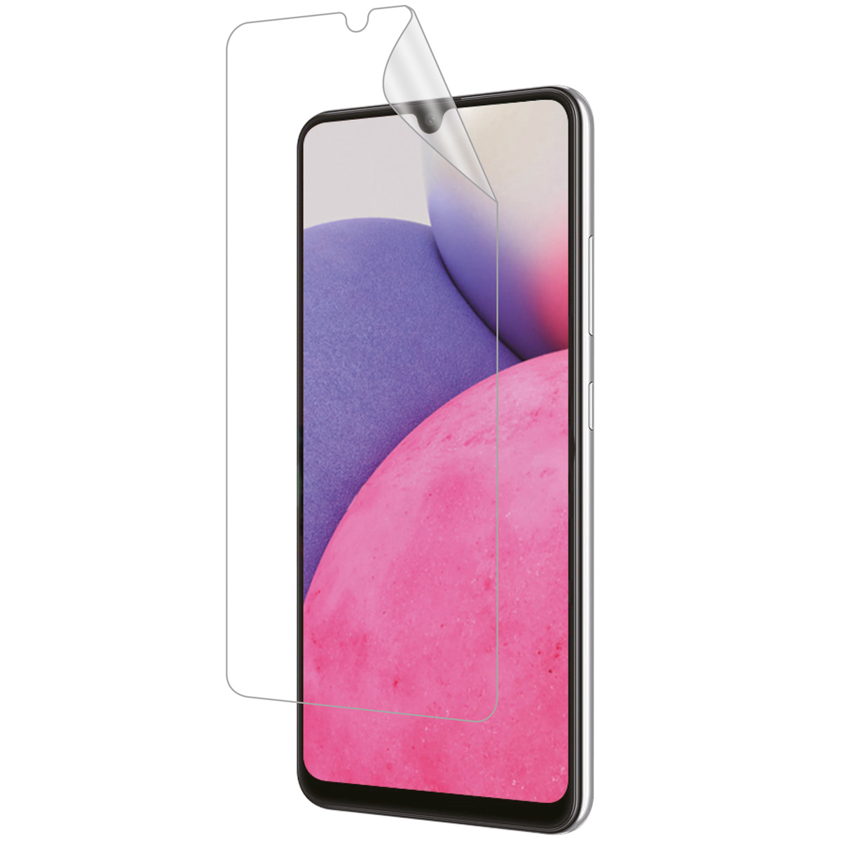 Phone screen protector being applied to a phone. Phone screen is pink and red.