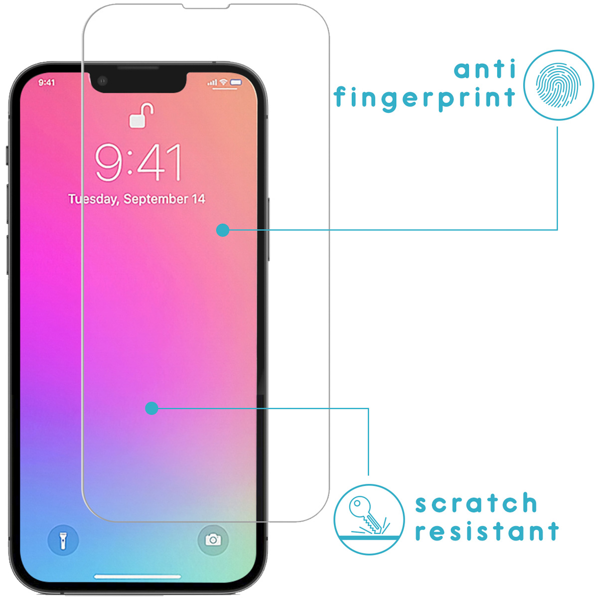 A phone with a screen protector applied. The phone screen shows a date and time.