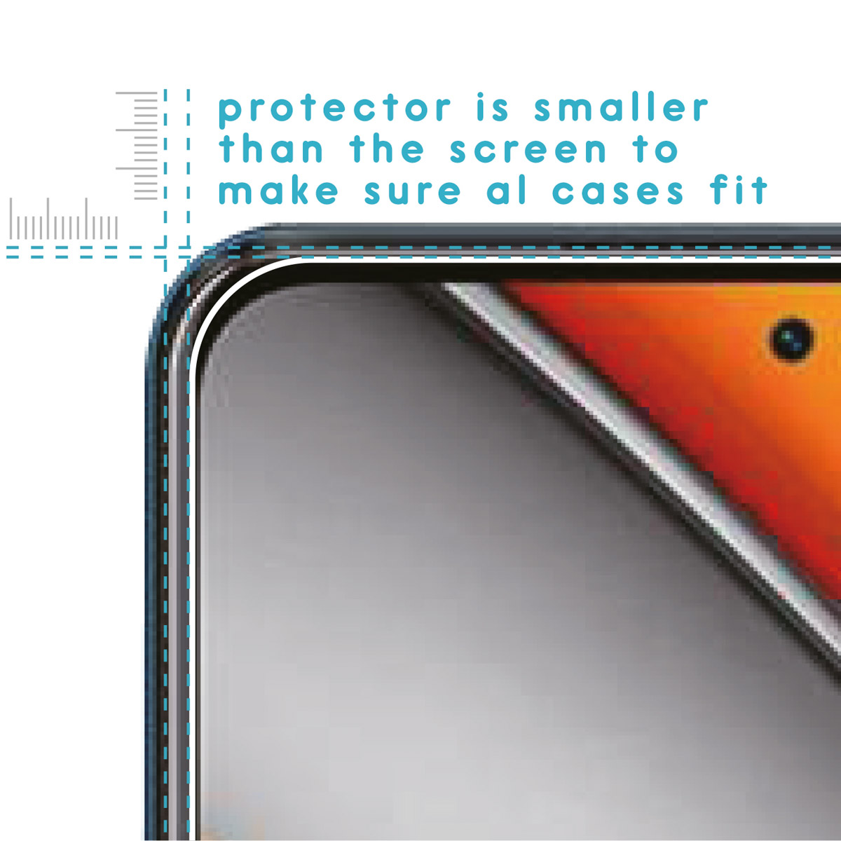 Phone screen protector. The protector is smaller to ensure all cases fit properly.