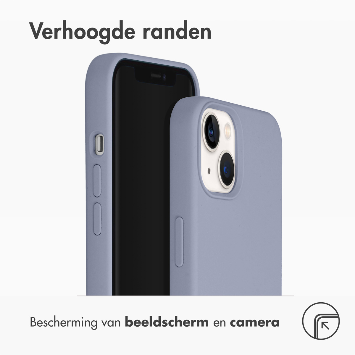 Twee telefoons met hoesjes. Eén telefoon staat rechtop, de andere ligt. Beide zitten in hoesjes.