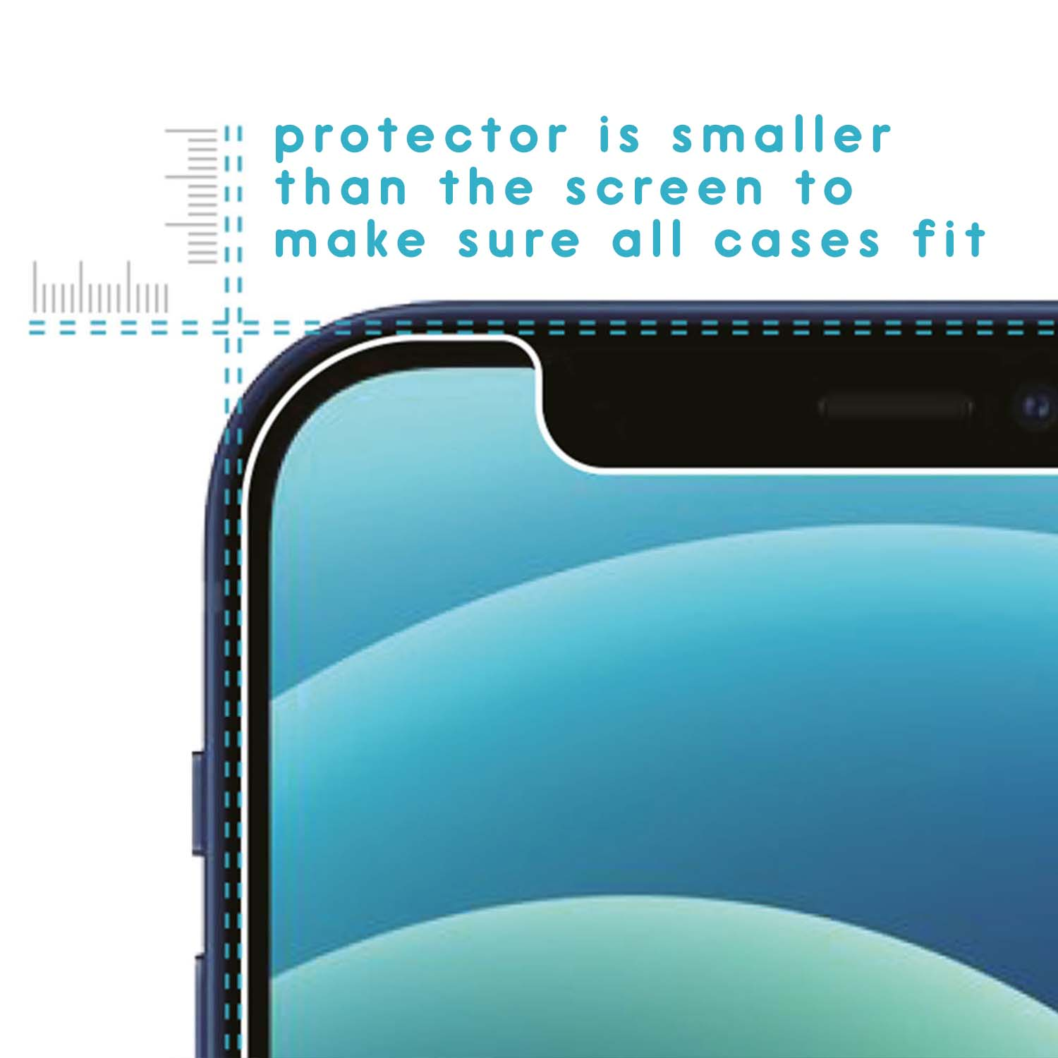 Telefoonschermbeschermer. De beschermer is kleiner dan het scherm, zodat alle hoesjes passen.