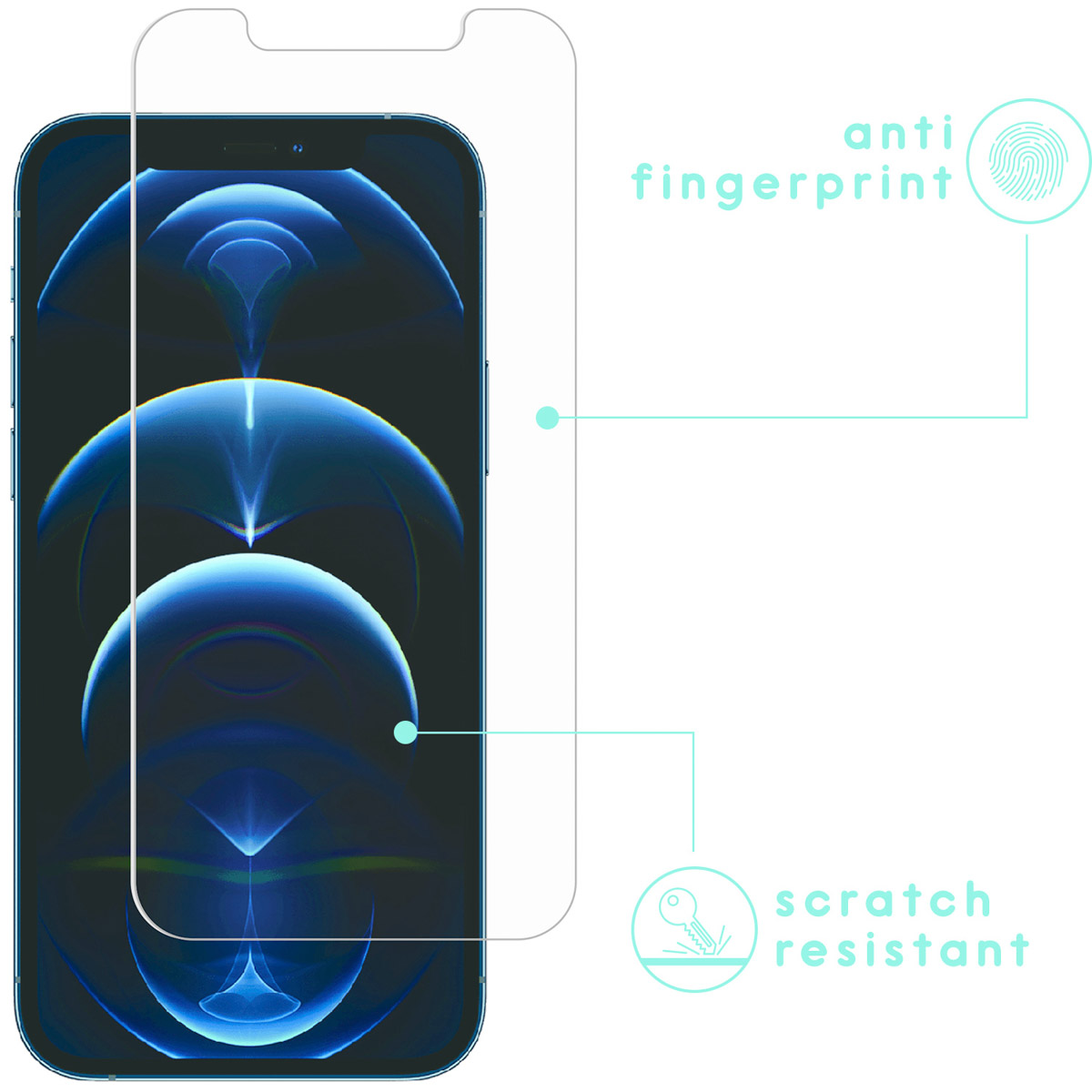 Telefoonschermbeschermer, helder en aangebracht. Toont telefoonscherm met beschermer.