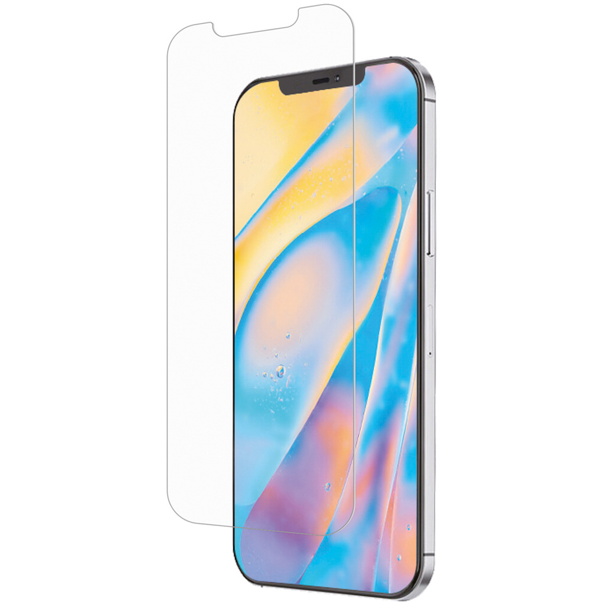Een telefoon met een schermbeschermer aangebracht, gedeeltelijk zichtbaar.