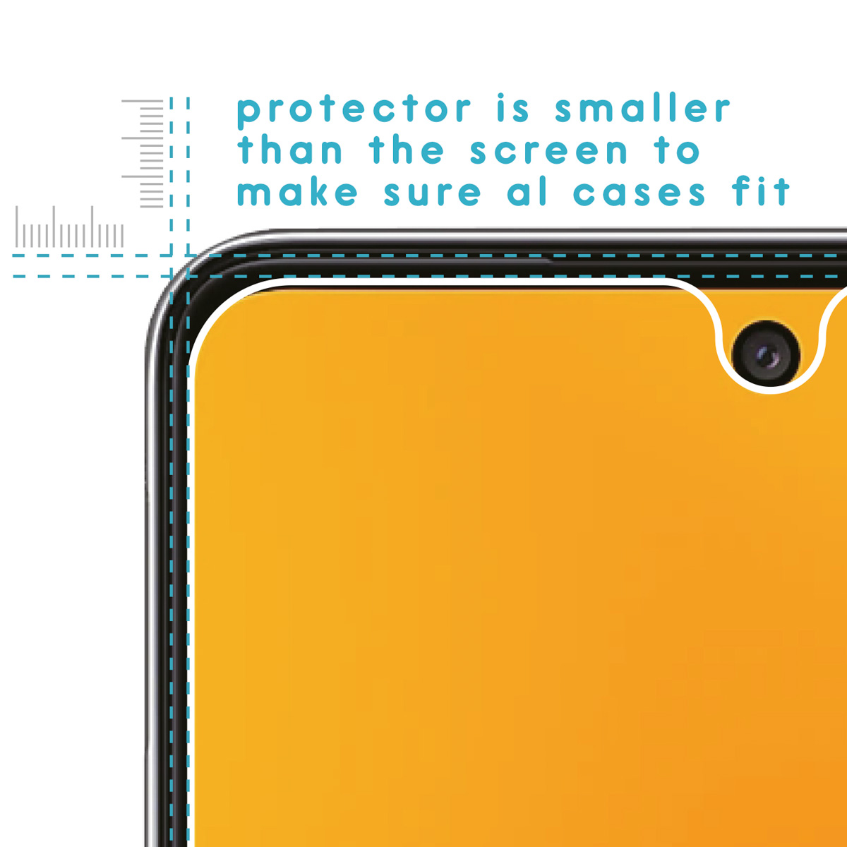 A phone screen with a protector applied, showing space for the case to fit.