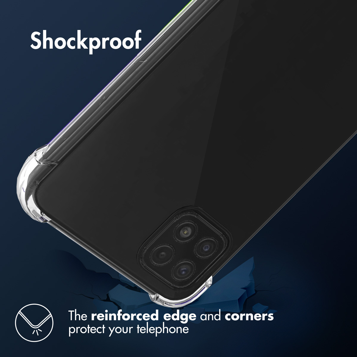Coque de téléphone transparente avec bords et coins renforcés.