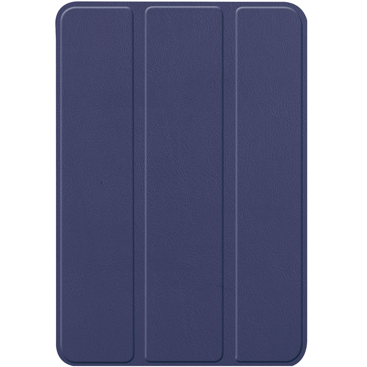 A navy blue tablet case. The case is closed. The case is on a white surface.