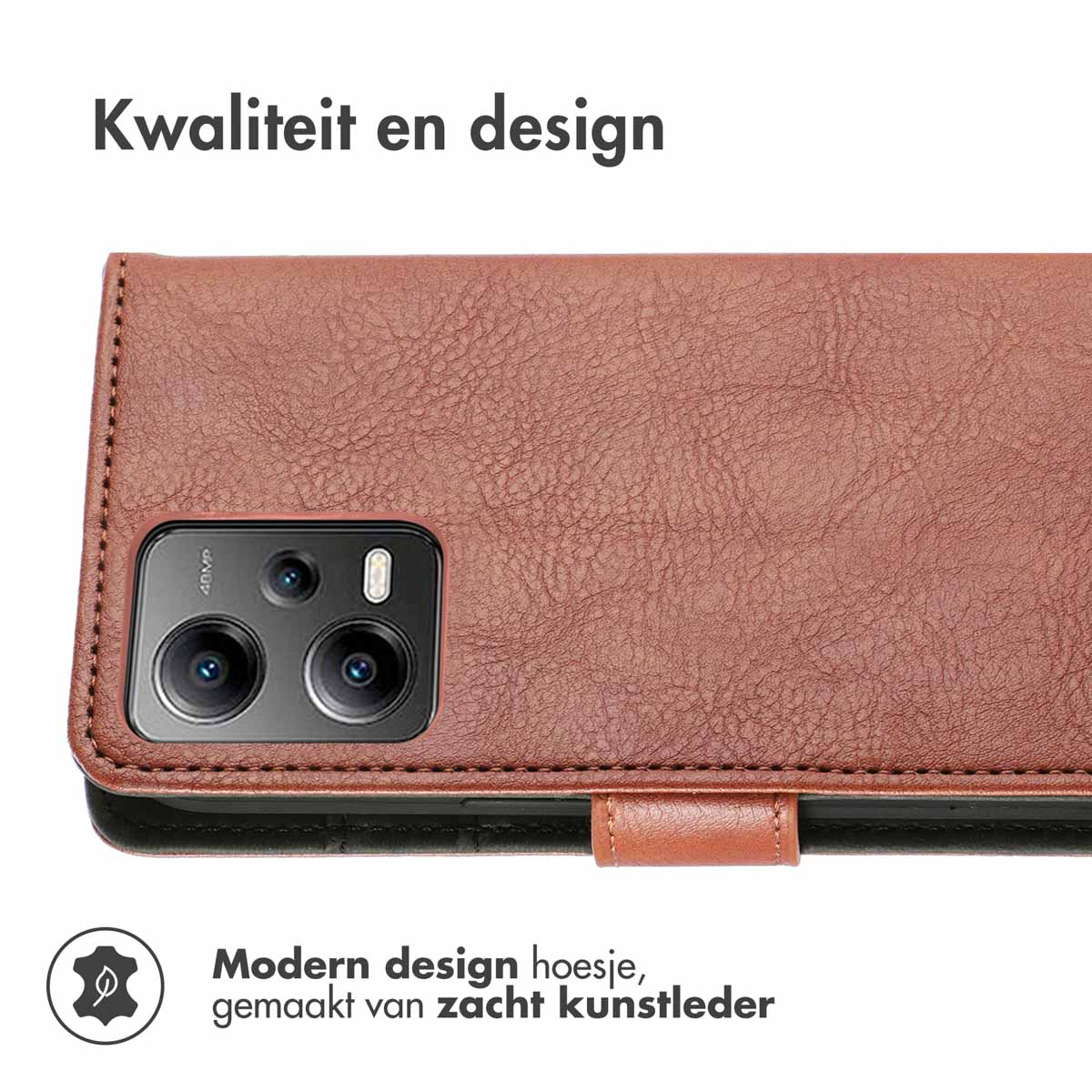 Étui de téléphone marron avec une texture cuir. Un téléphone est à l'intérieur. Design moderne et qualité.