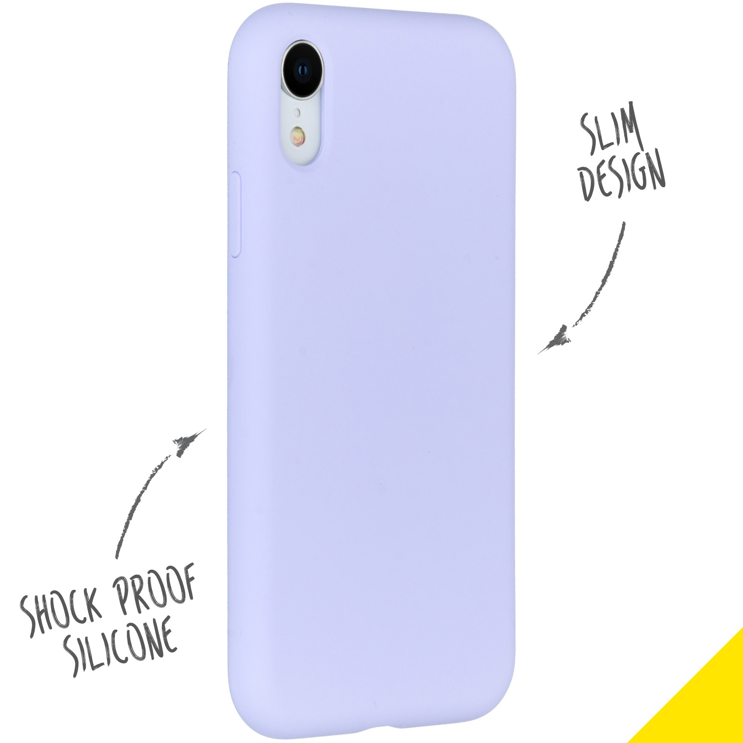 Coque de téléphone lilas avec texte : Design fin, silicone antichoc.