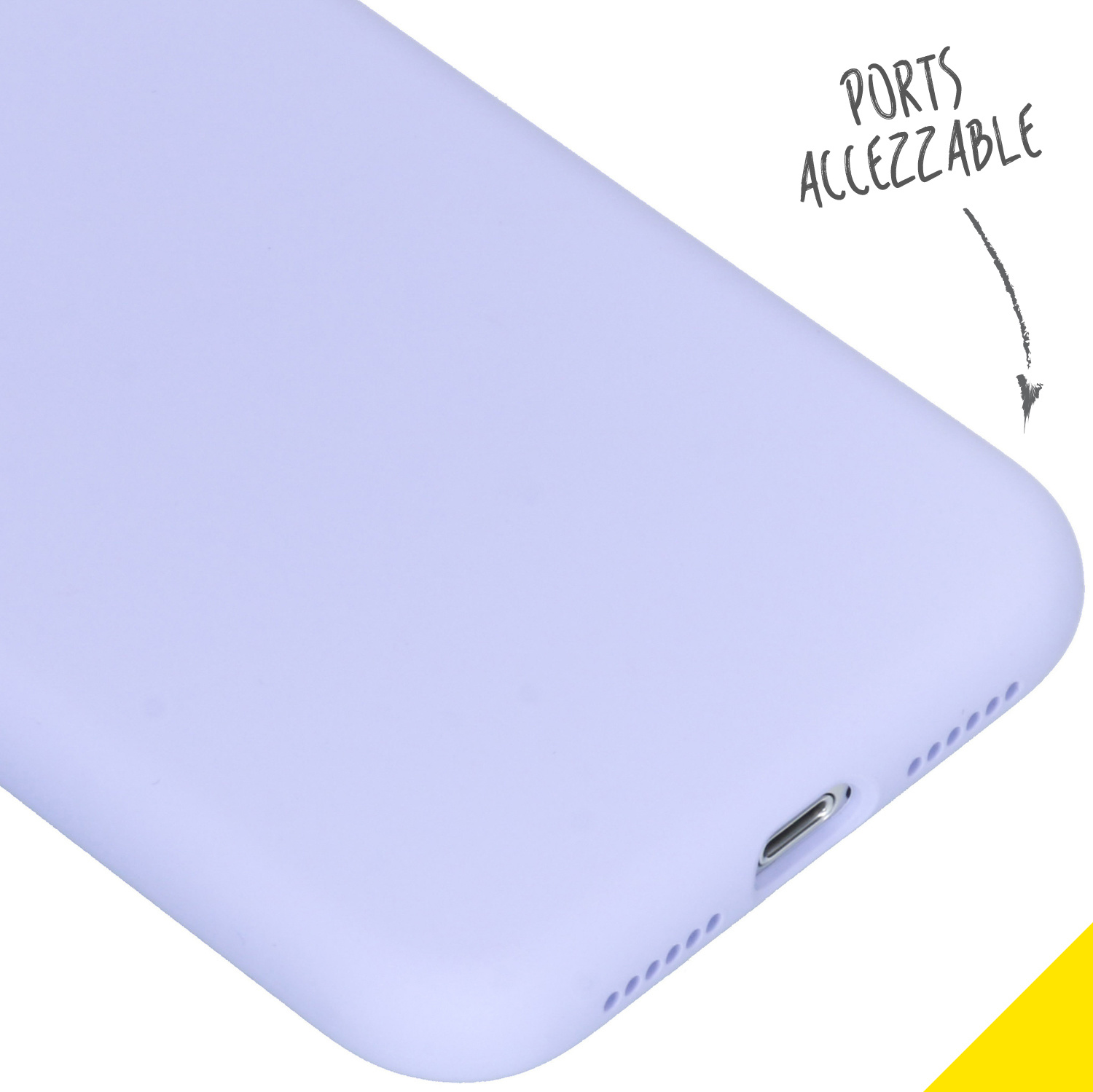 Un étui de téléphone violet clair avec des ports accessibles.