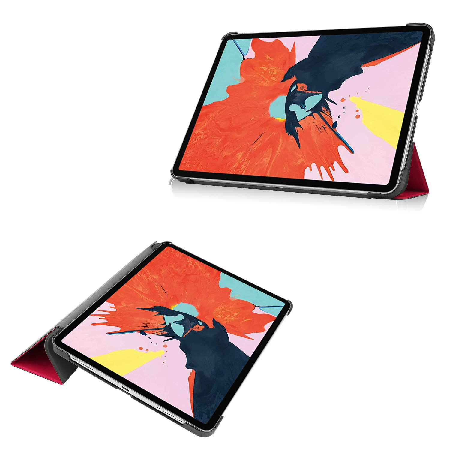 Vengono visualizzati due tablet, entrambi con la stessa arte astratta sullo schermo. L'arte è arancione e blu.