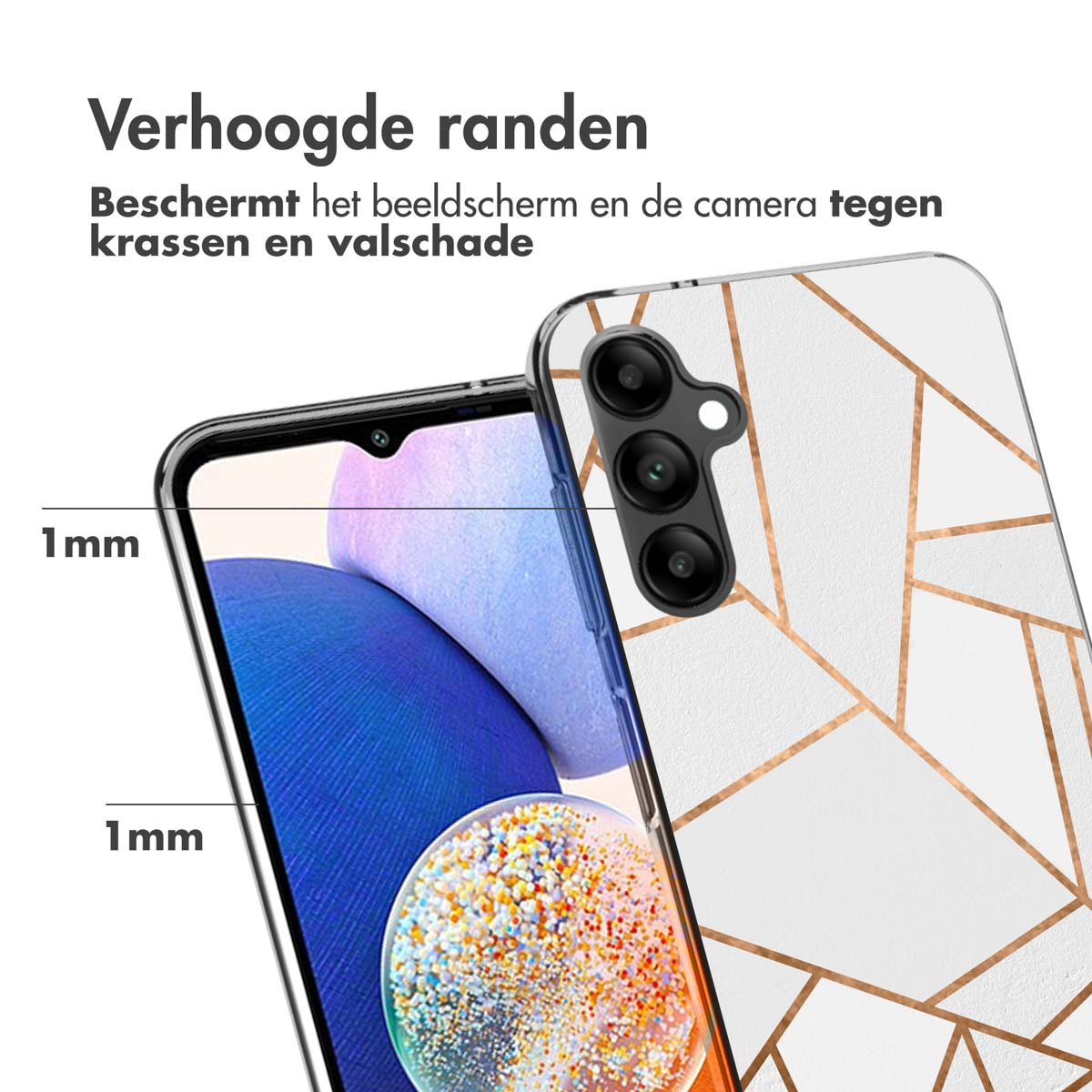 Telefoonhoes met verhoogde randen, beschermt scherm en camera tegen krassen.