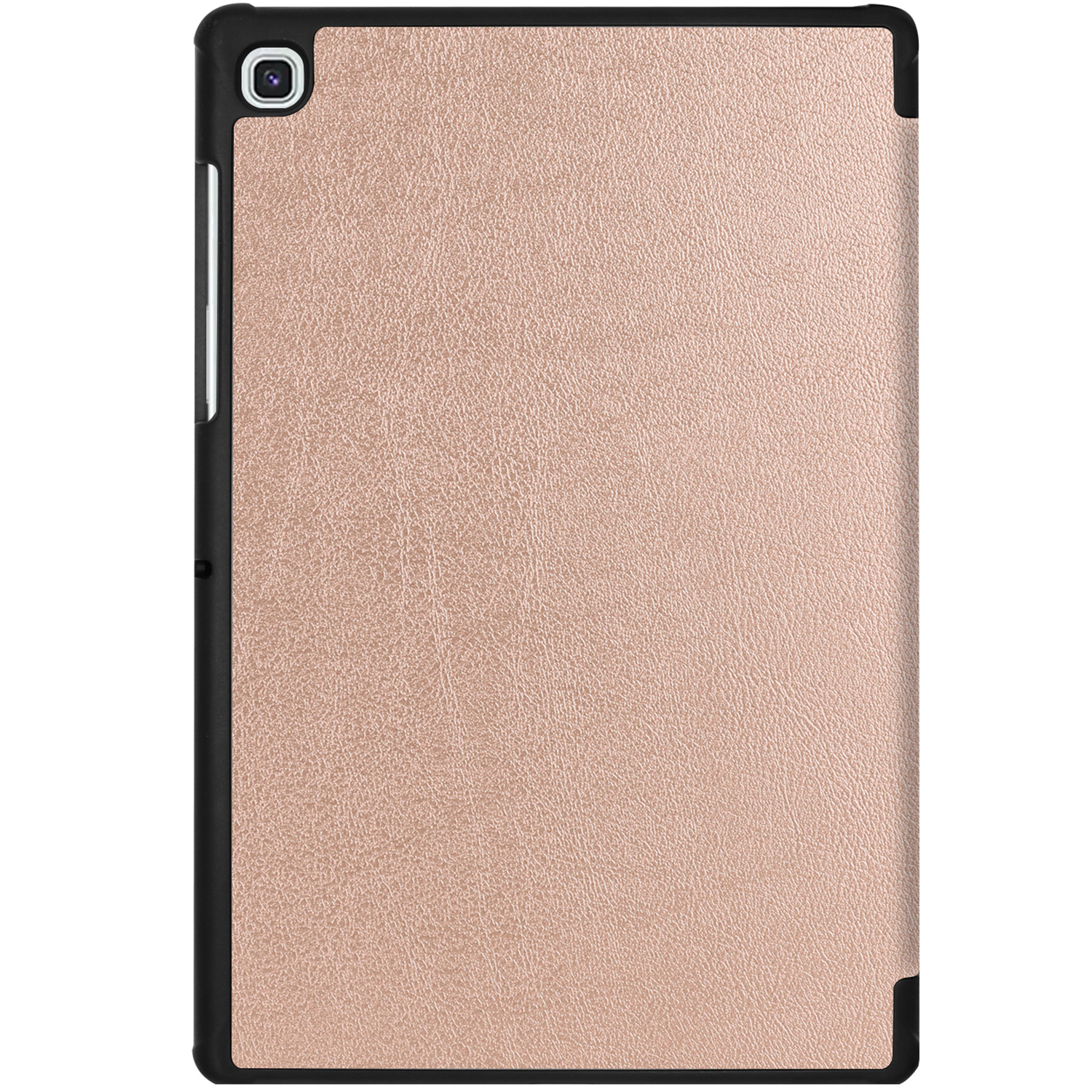 Rose gold tablet case. The case has a light rose gold color and black borders.