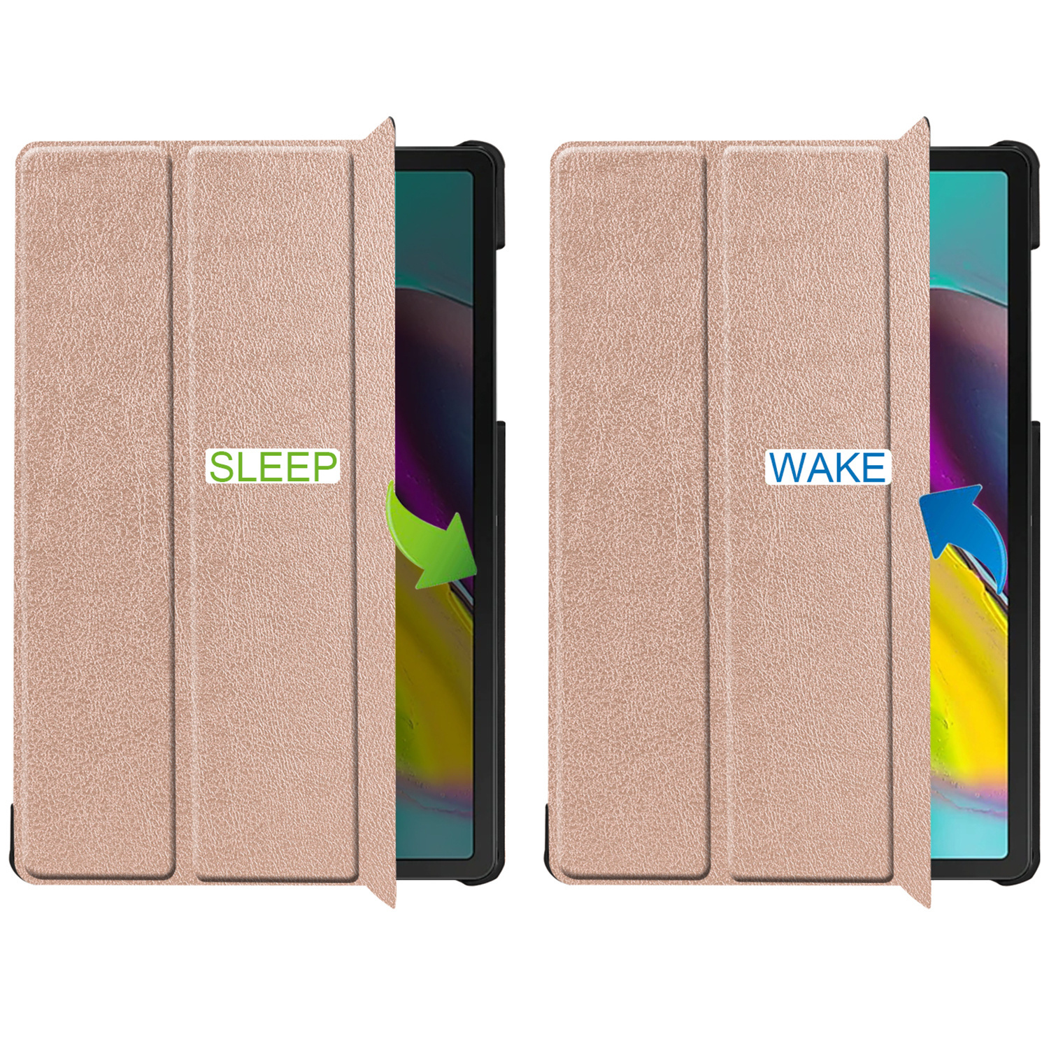 Tablet case with sleep/wake feature, showing the tablet.