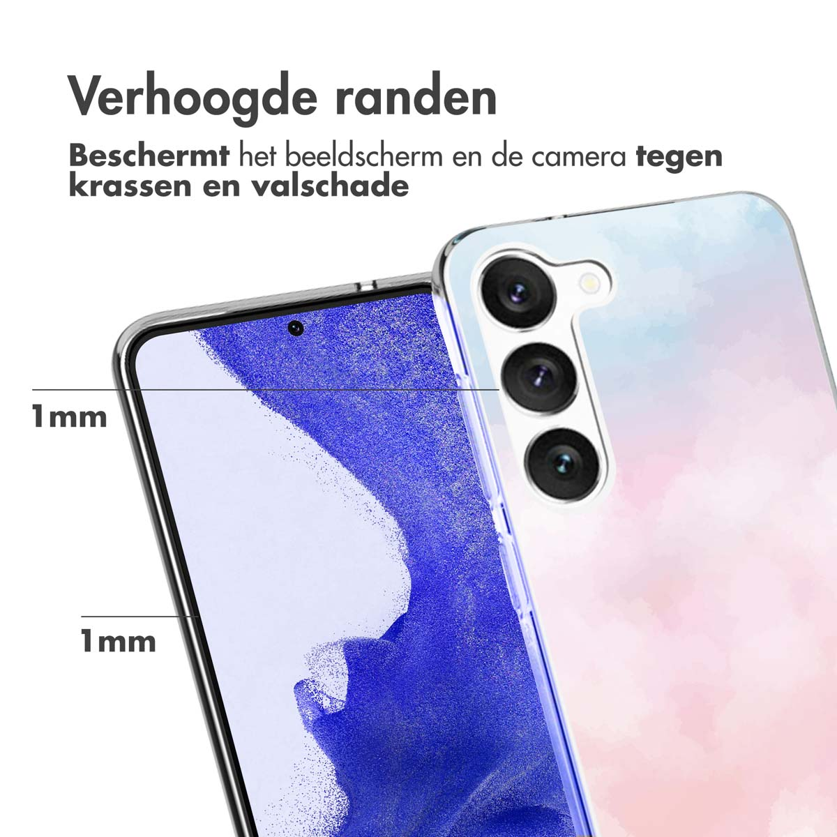 A phone with a case, showing the phone's screen and camera.