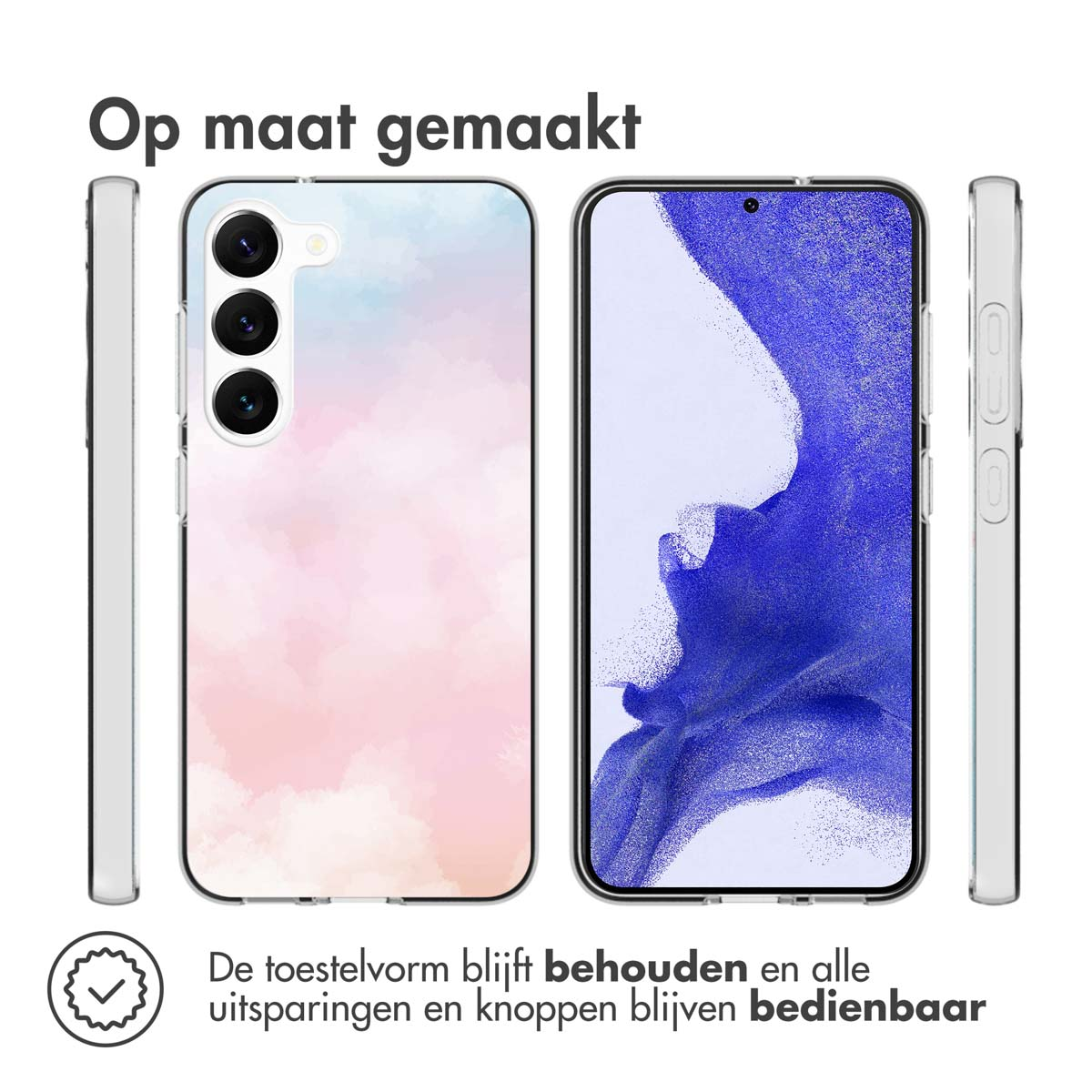 Phone case with a design. Phone is in it and has a screen.