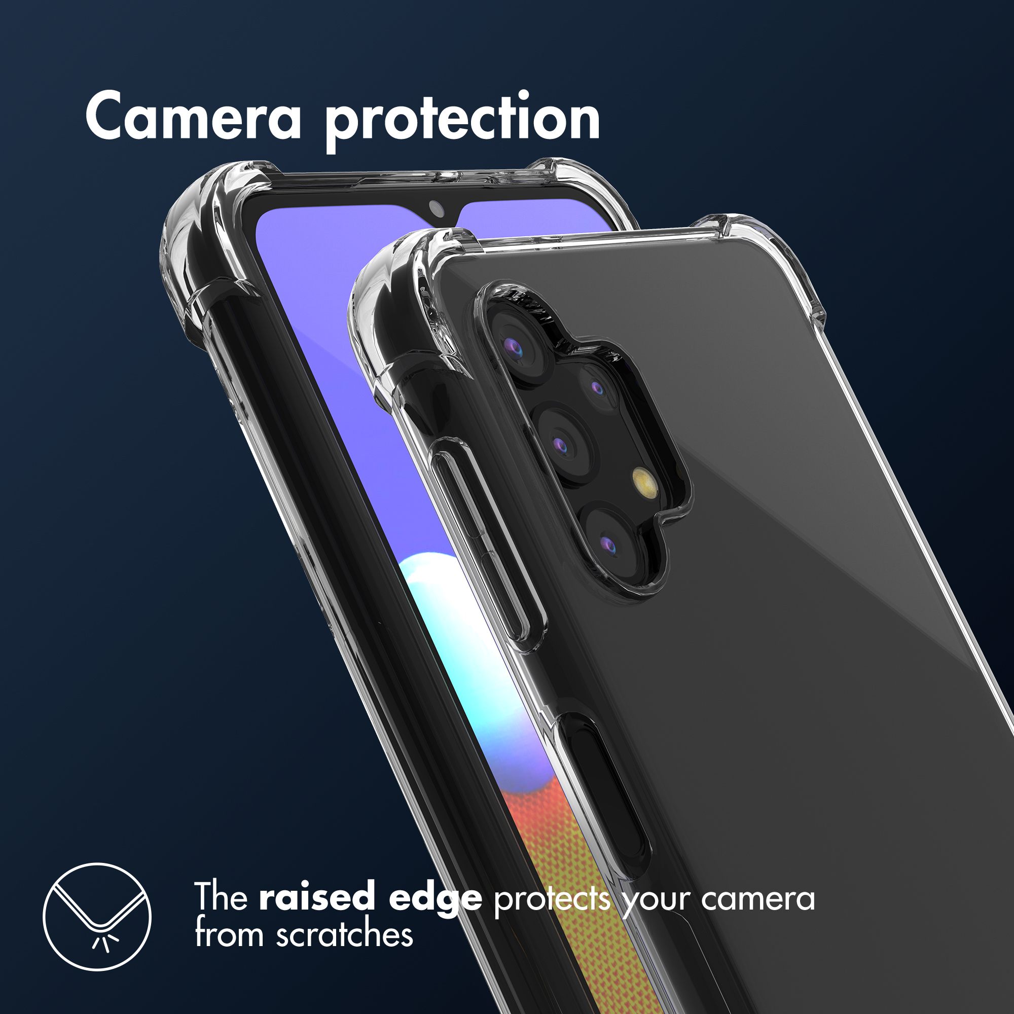 Custodia trasparente per proteggere la fotocamera, con bordi rialzati.