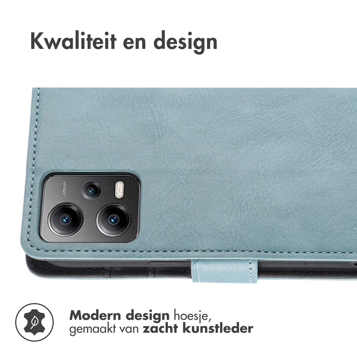 Étui bleu-vert avec téléphone, avec caméras.
