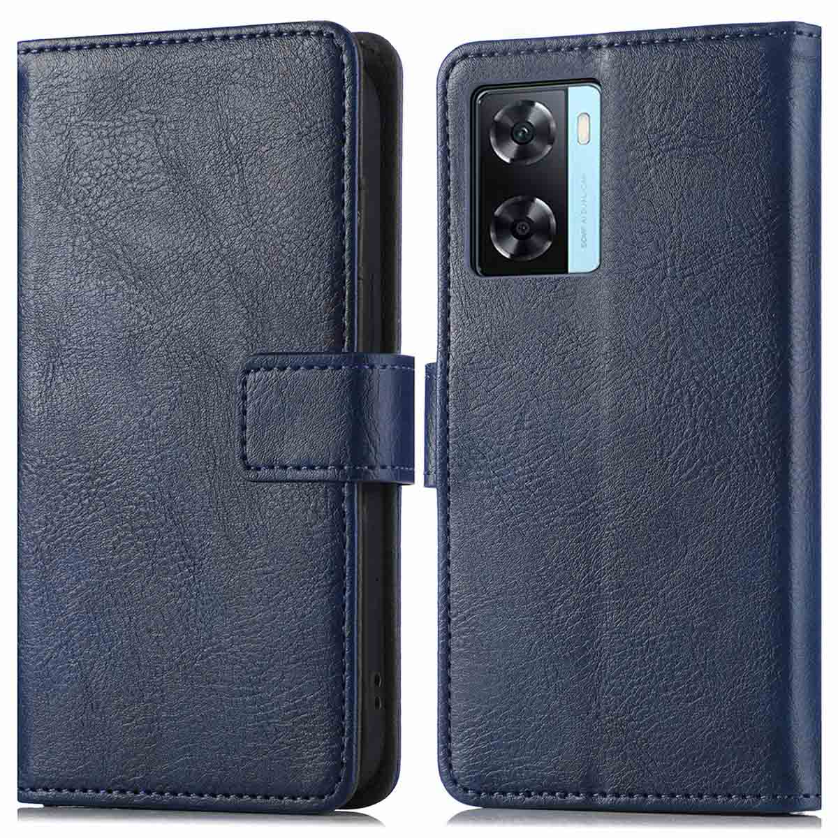 Coque de téléphone bleu foncé. Deux parties, avec le téléphone à l'intérieur.