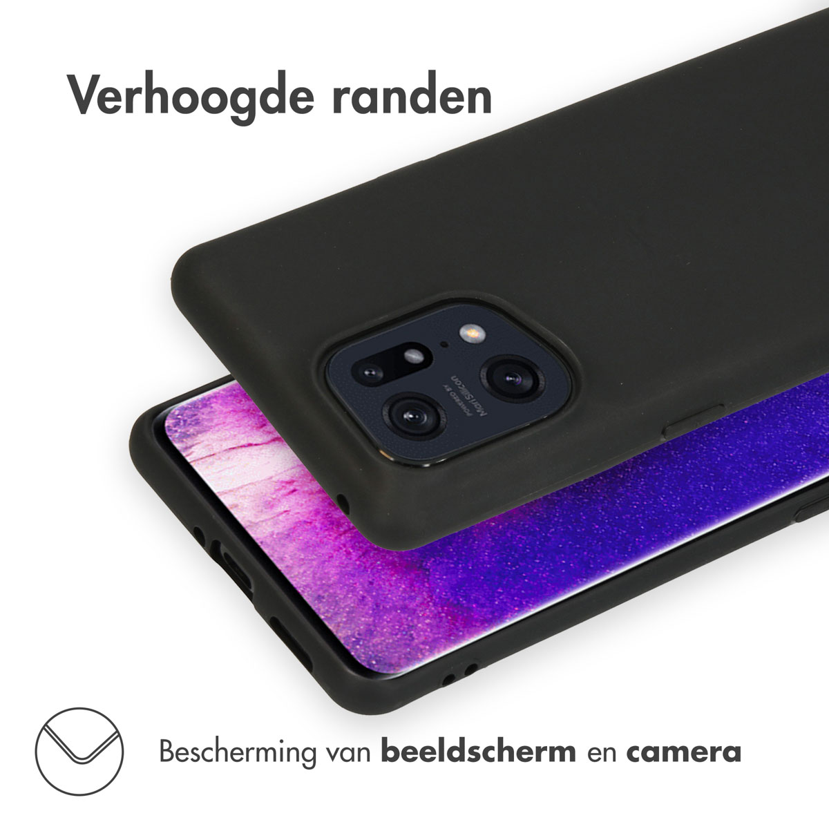 Schwarze Handyhülle mit Telefon, zeigt erhöhte Kanten. Text schützt Bildschirm & Kamera.