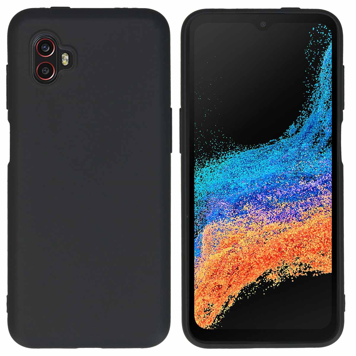 Deux téléphones noirs, l'un montrant l'arrière avec des caméras, l'autre avec un écran coloré.