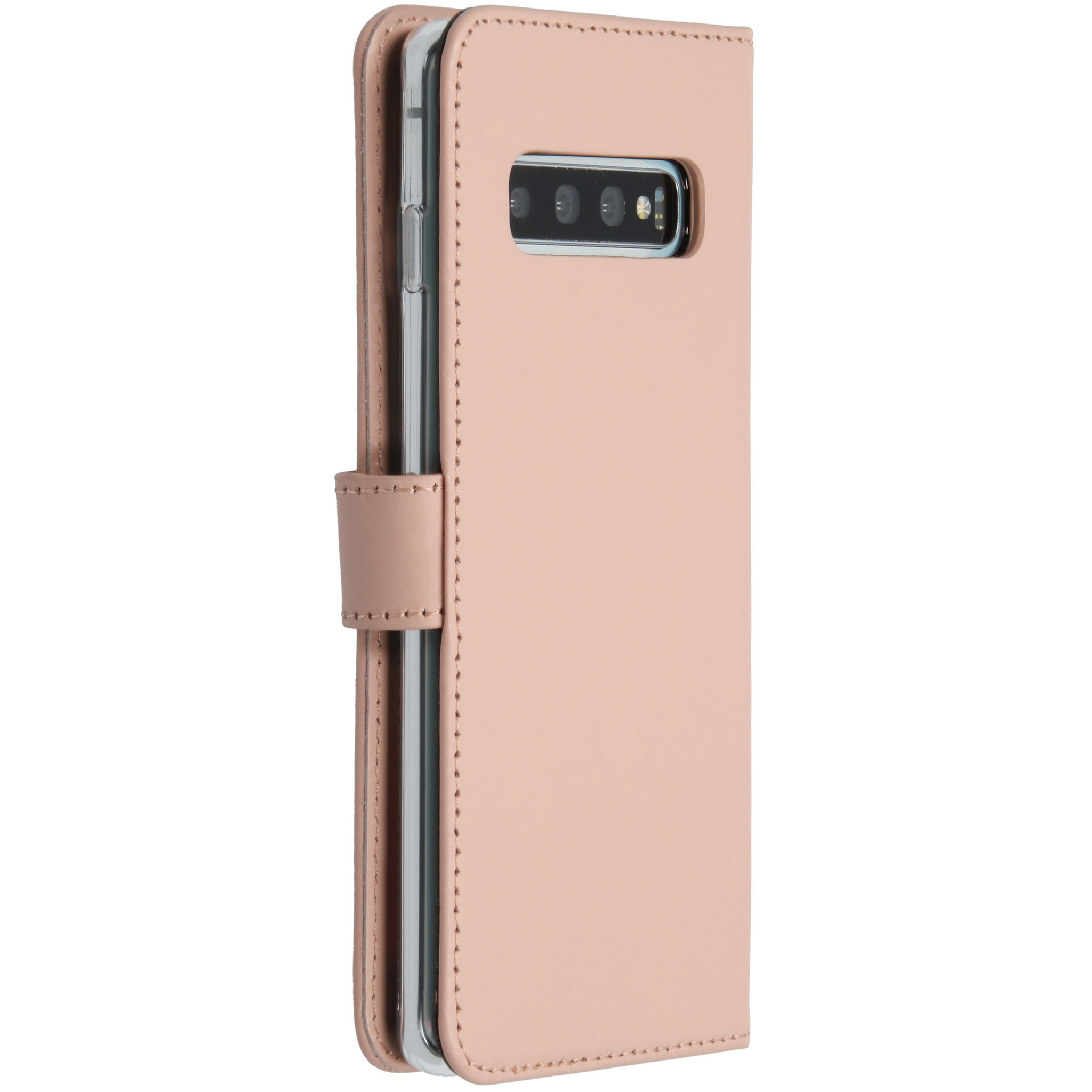 Roze telefoonhoes, gesloten. Eenvoudig ontwerp, met magnetische sluiting.