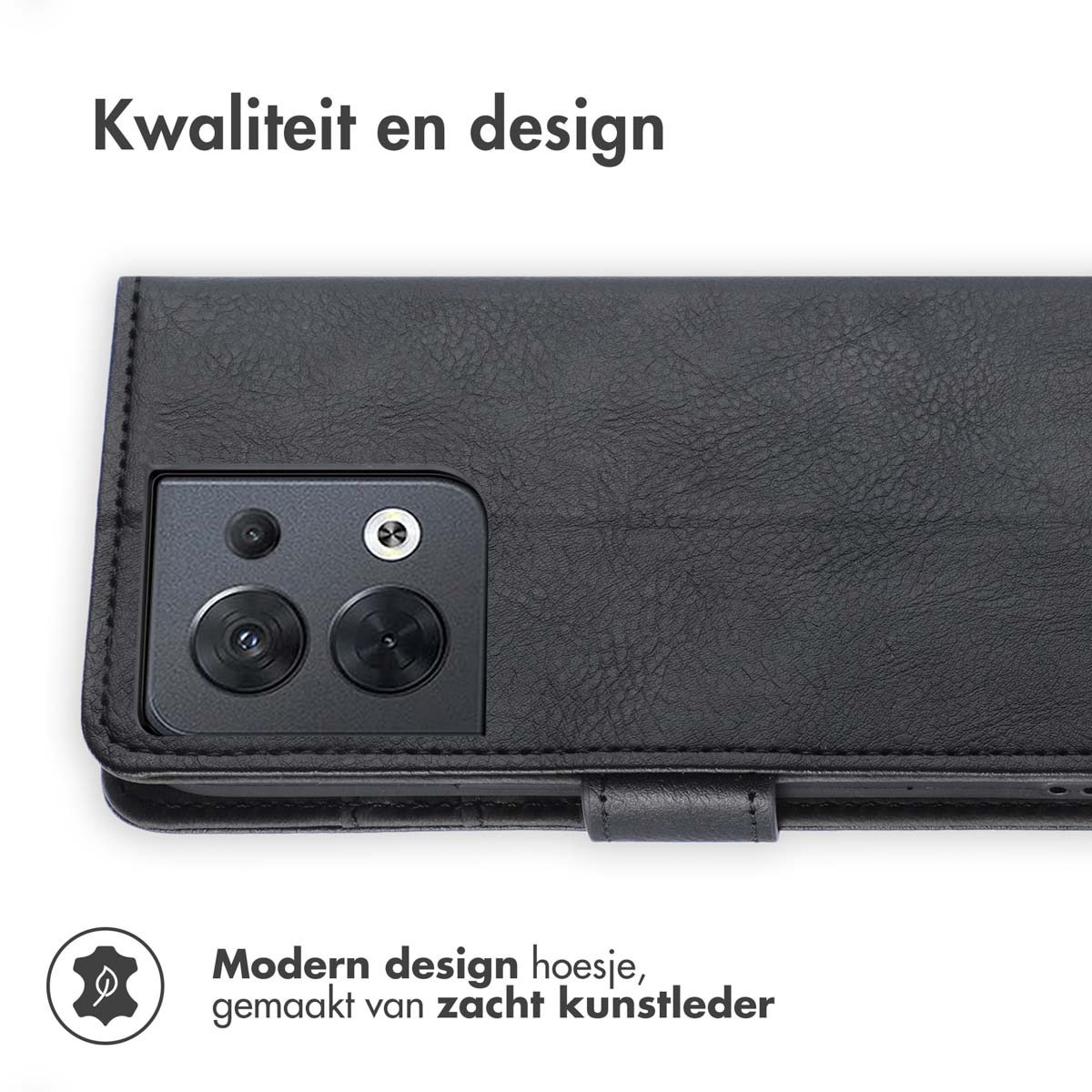 Custodia nera con telefono. La custodia è chiusa. La fotocamera e il telefono sono visibili.