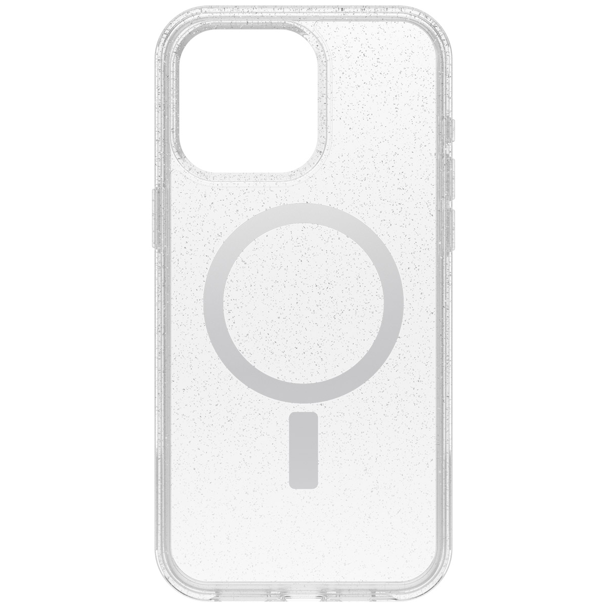 Transparant telefoonhoesje met een cirkel en een minteken erin.