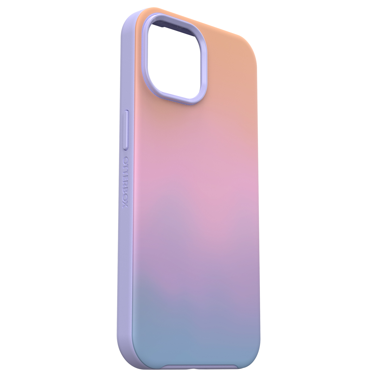 Een telefoonhoesje met een kleurenschema in verloop, met paarse en oranje tinten.