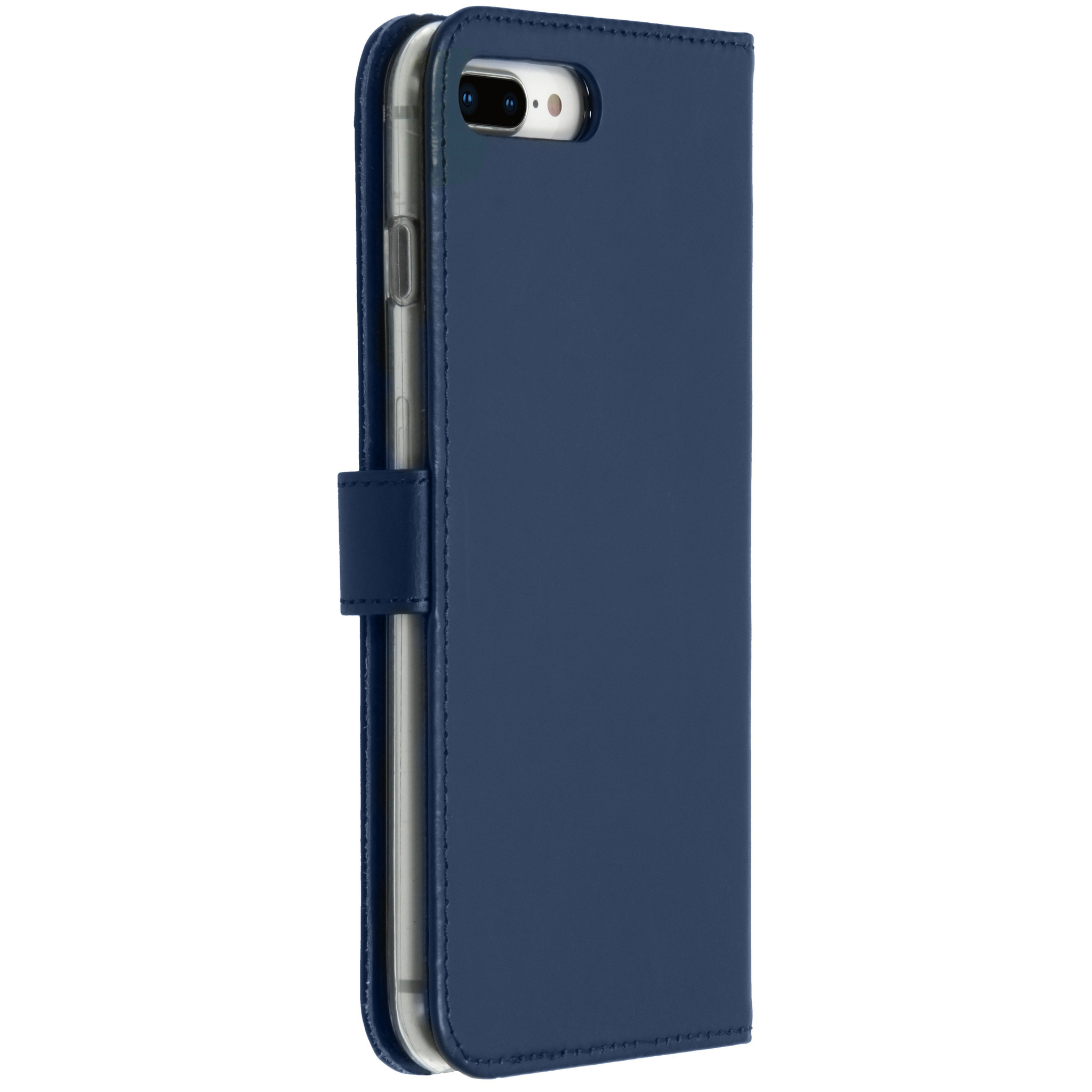 Blaue Handyhülle geöffnet, zeigt ein Telefon.
