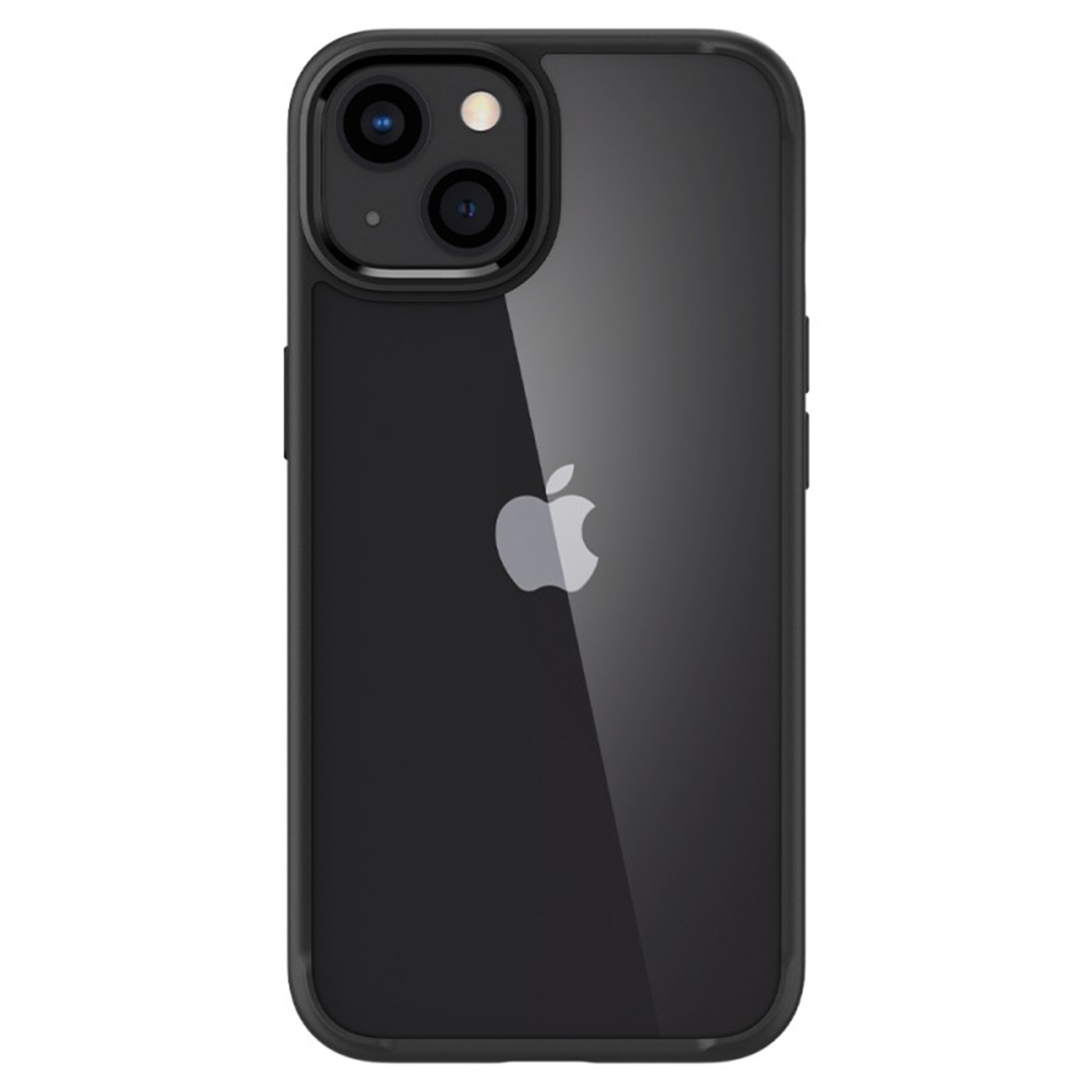 Czarne etui na iPhone z logo Apple. Etui jest na czarnym iPhonie.