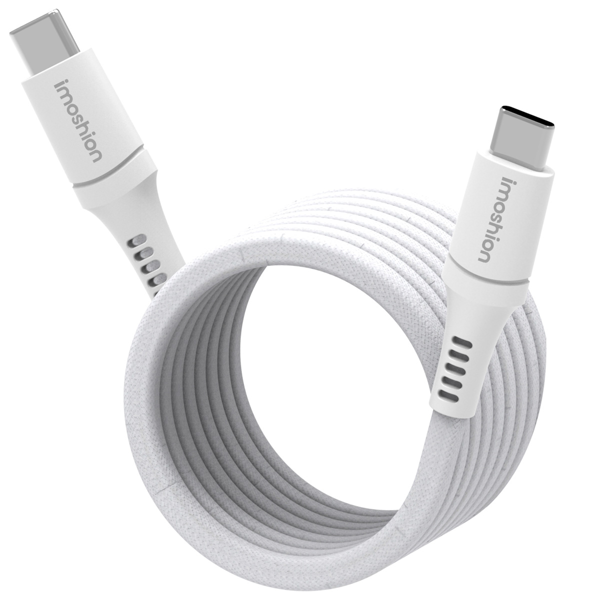 Witte kabel met twee USB-C-connectoren. Merknaam is 'imoshion'.