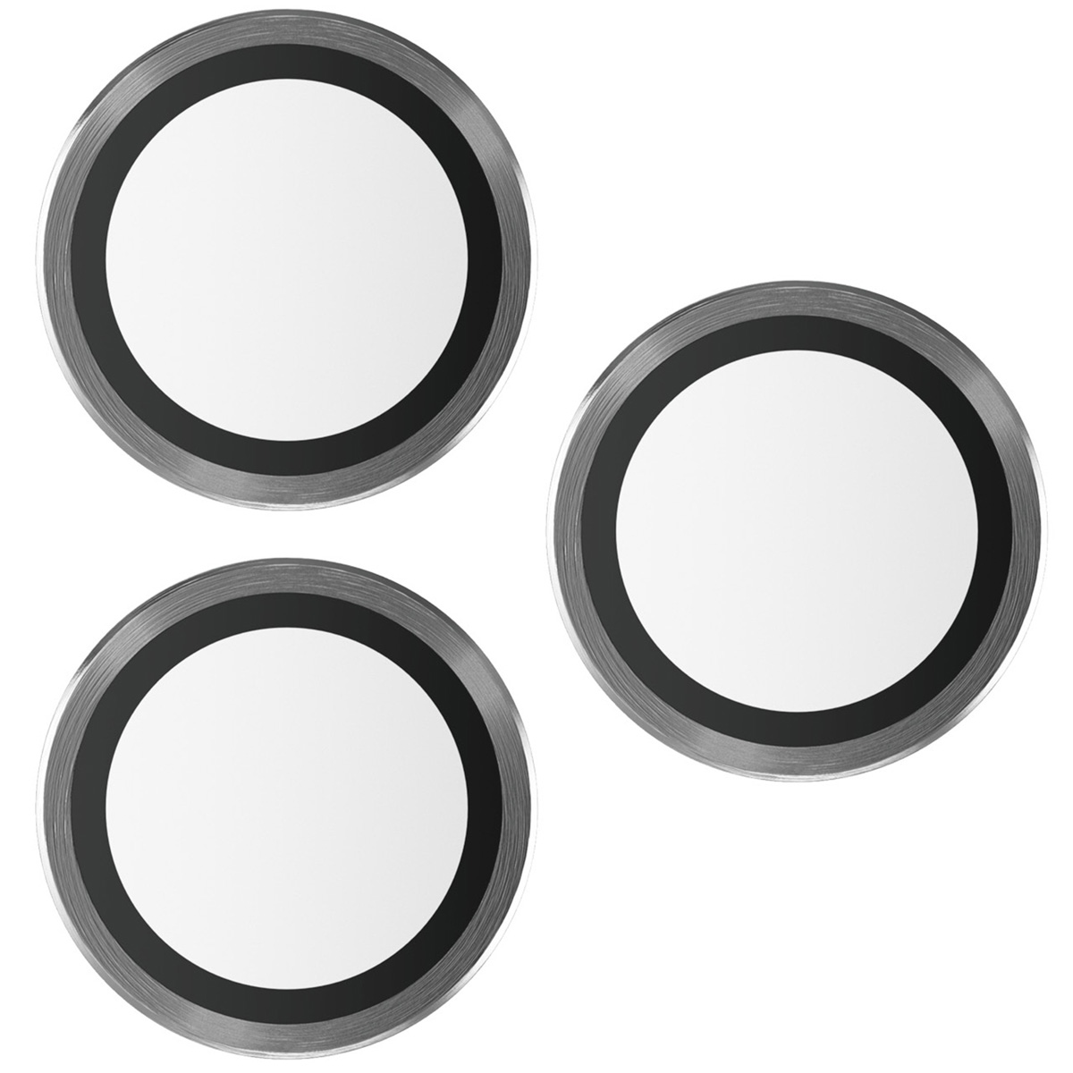 Drie lensbeschermers op witte achtergrond.