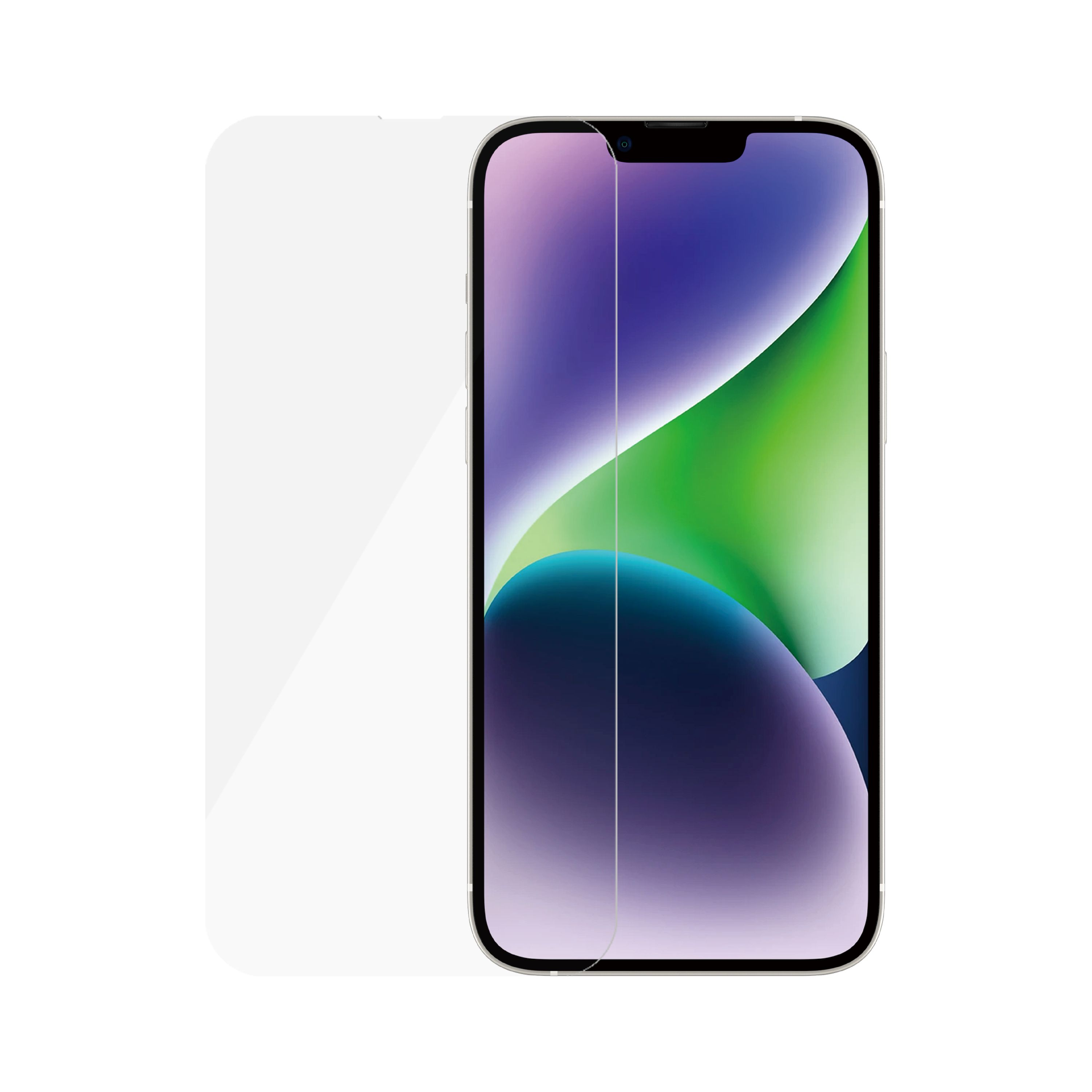 Ekran koruyuculu telefon. Ekran renkli bir duvar kağıdı gösteriyor.