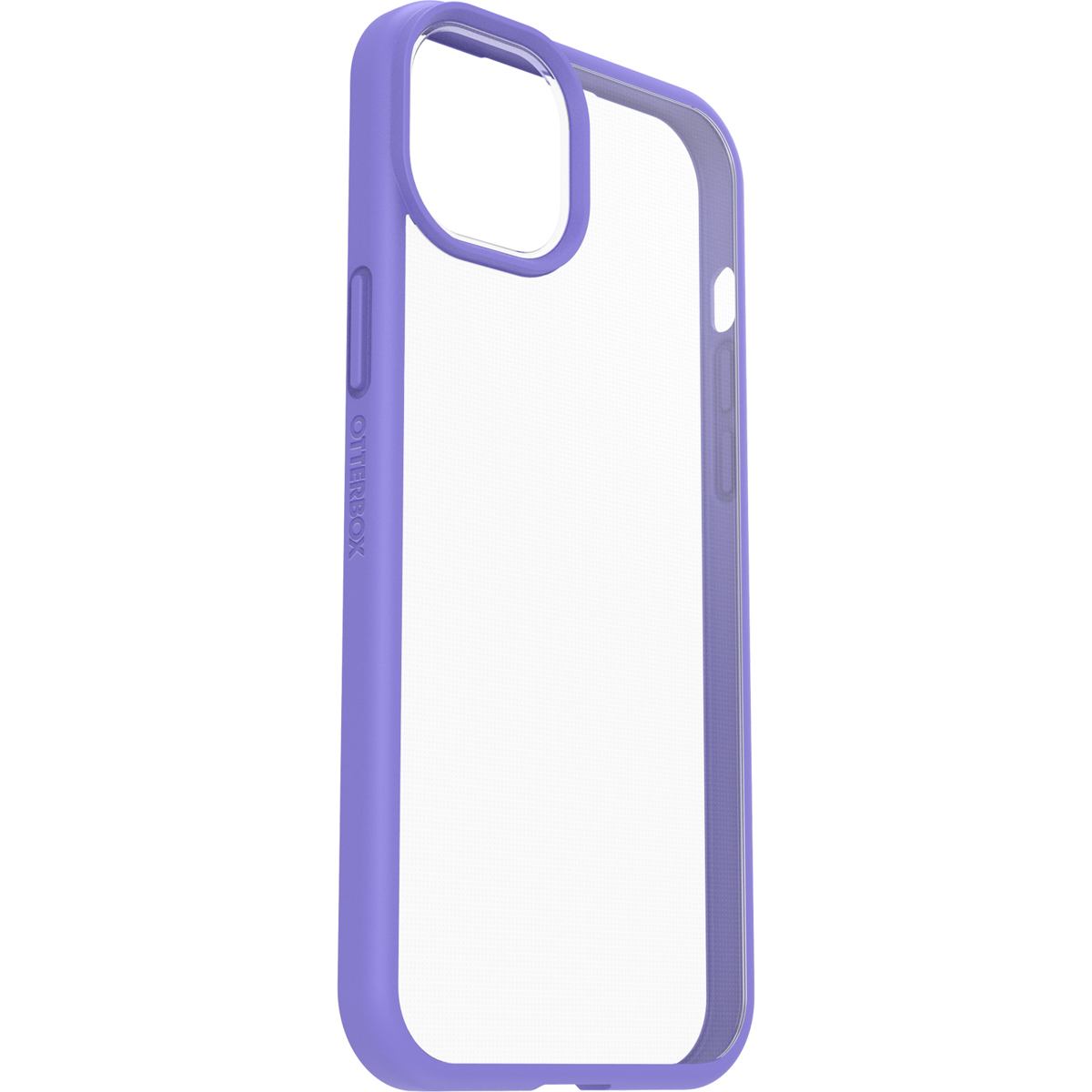 Custodia per telefono OtterBox viola, retro trasparente.