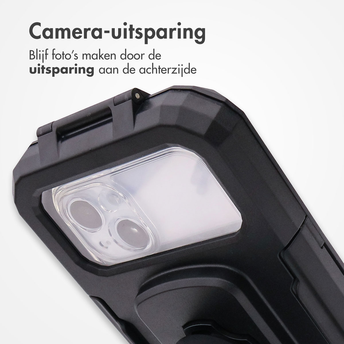 Black phone case with camera cutout. The background is white.
