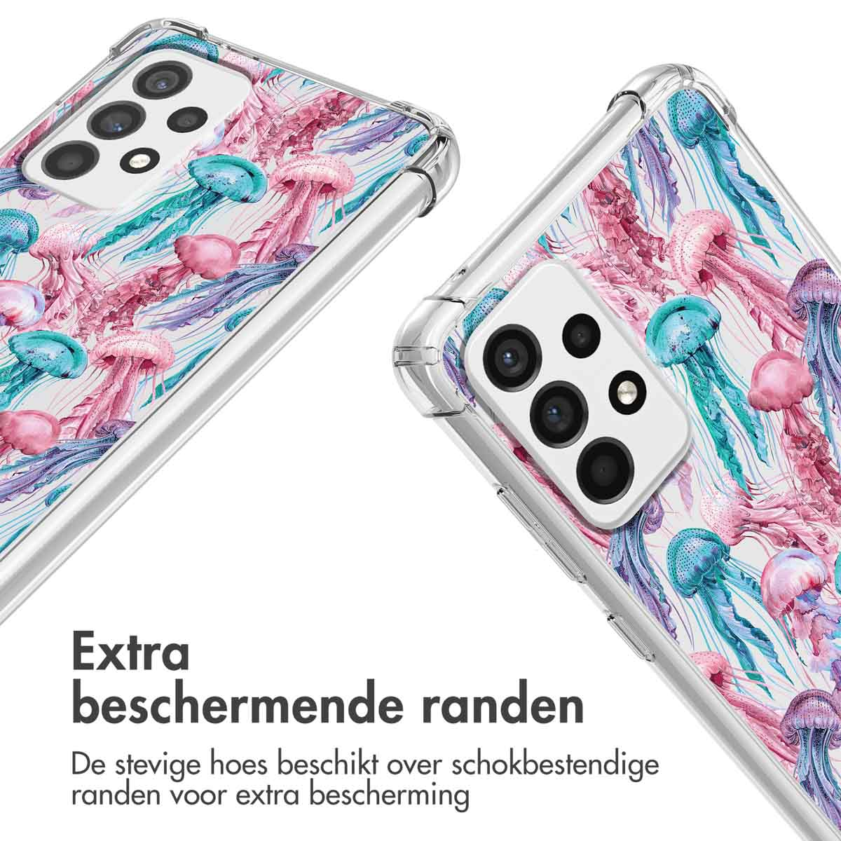 Coques de téléphone avec motif de méduses. Coque transparente avec fond blanc et bords protecteurs.