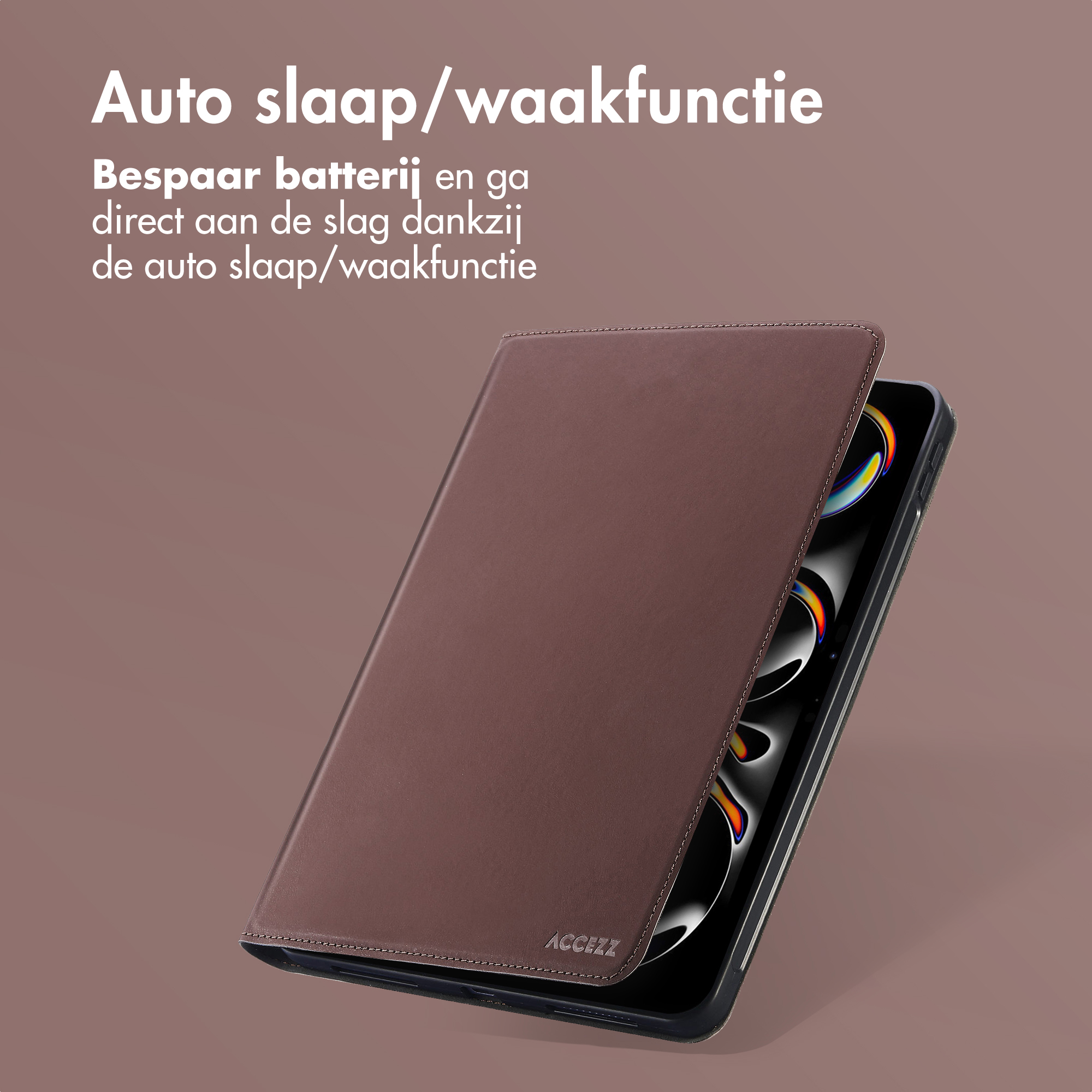 Phone case and phone open, showing phone and case. The case is brown, the phone is black.