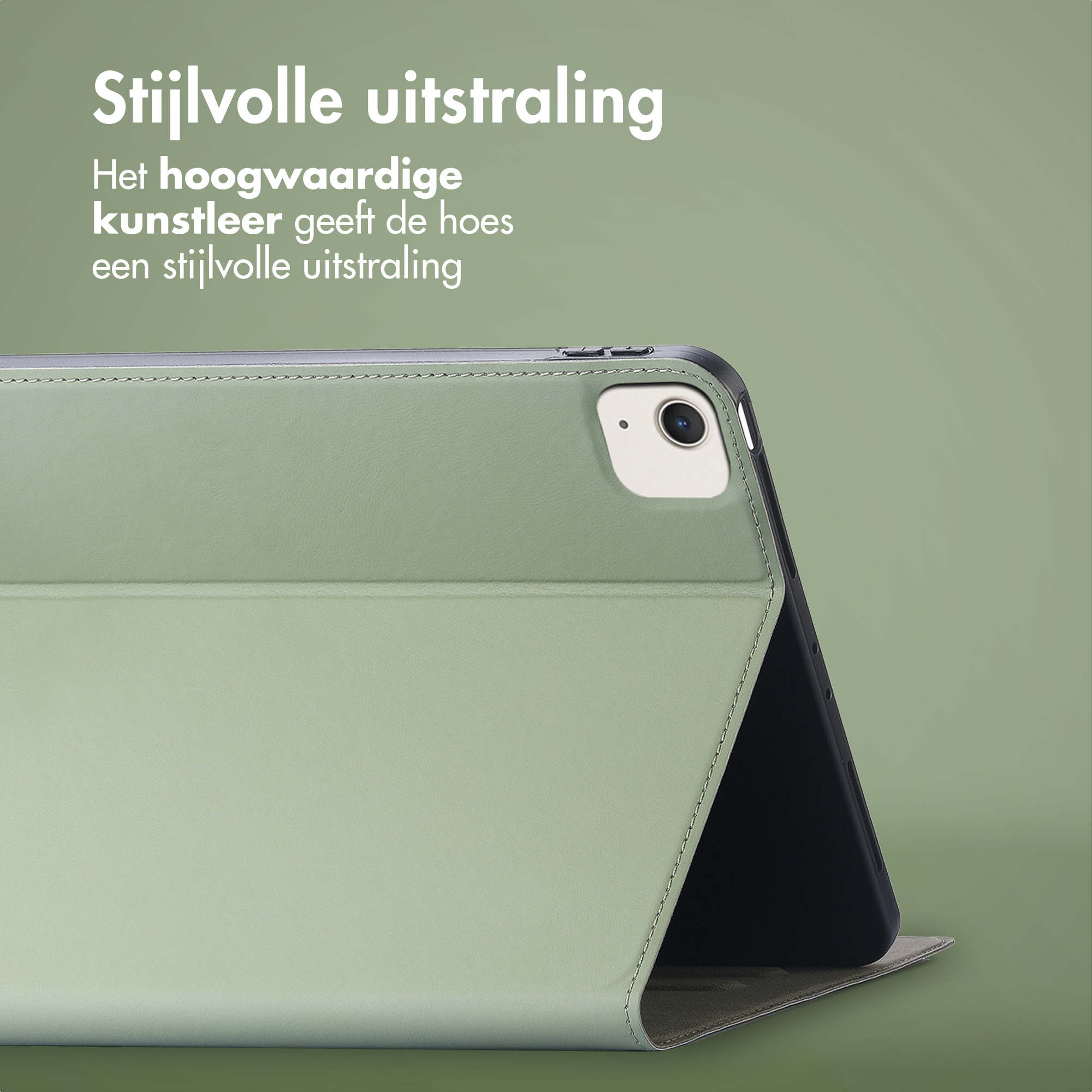 Étui vert pour iPad. L'étui est fabriqué en cuir artificiel de haute qualité.