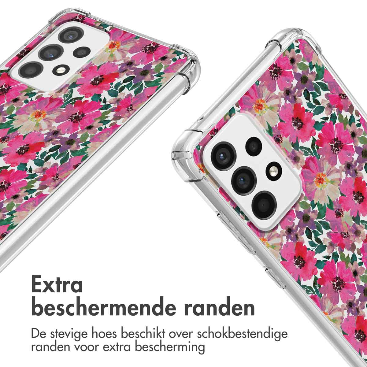 Deux coques de téléphone avec motif floral, une avec le téléphone à l'intérieur.