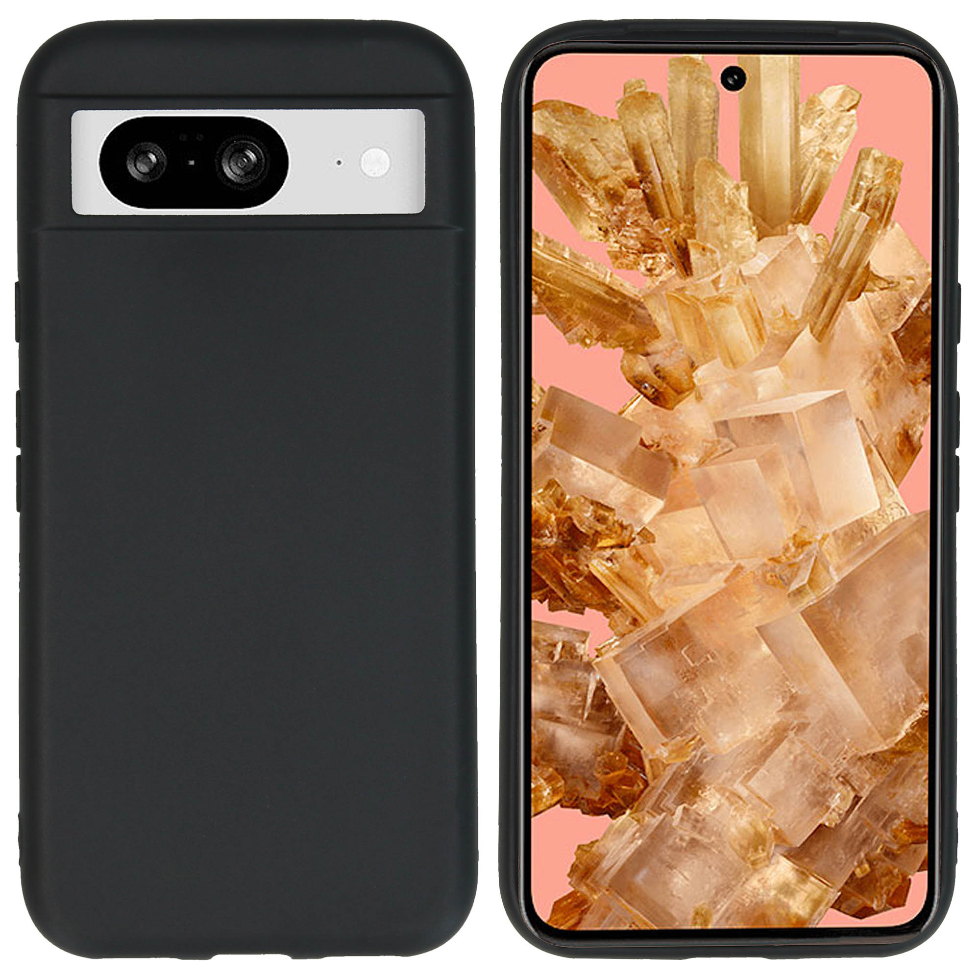 Coque de téléphone noire et téléphone avec cristaux sur l'écran.