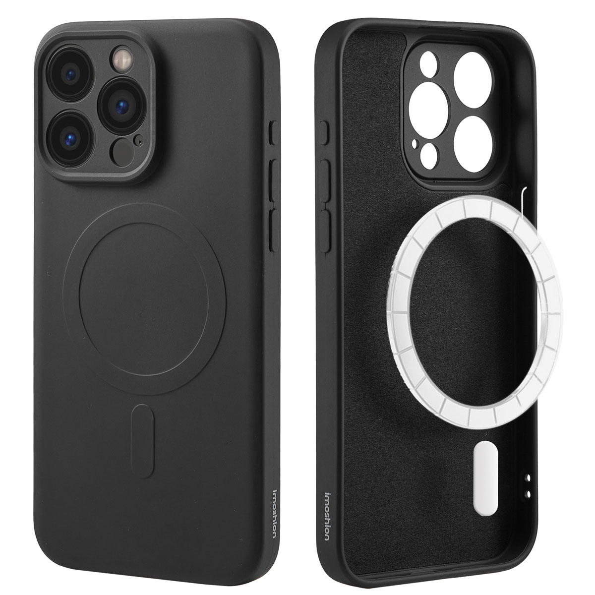 Zwarte telefoonhoes met magnetische ring. Met cirkel in het midden, zwart oppervlak.
